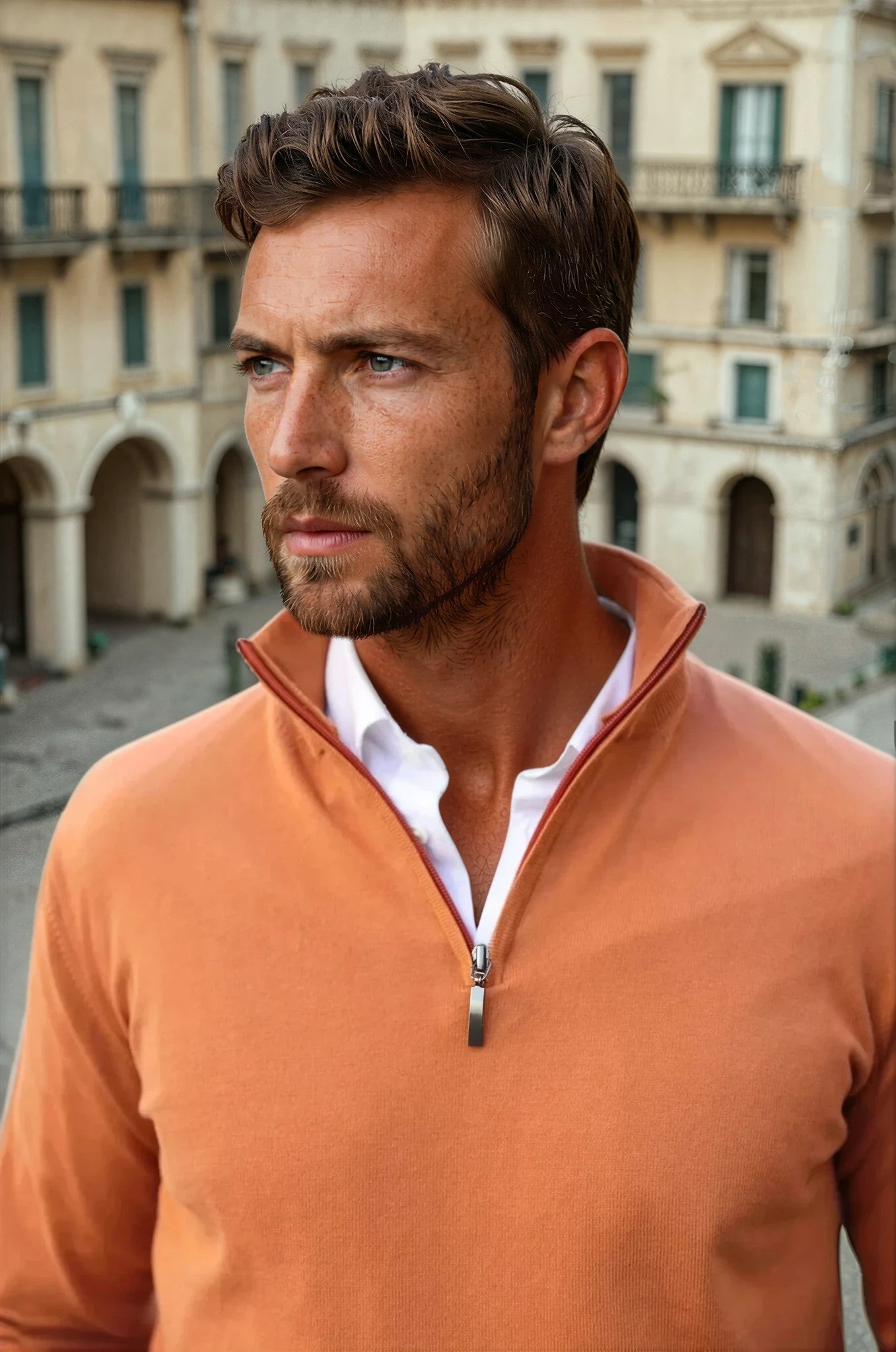 Pull John col zippé en coton - Orange