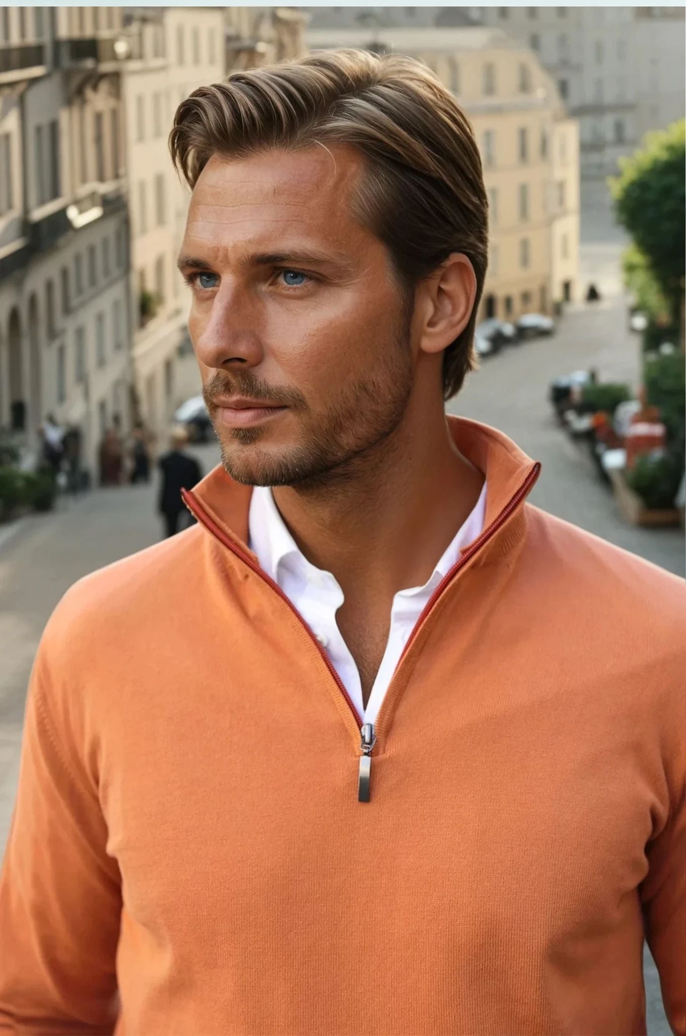 Pull John col zippé en coton - Orange-PULL HOMME-Curling-Paris