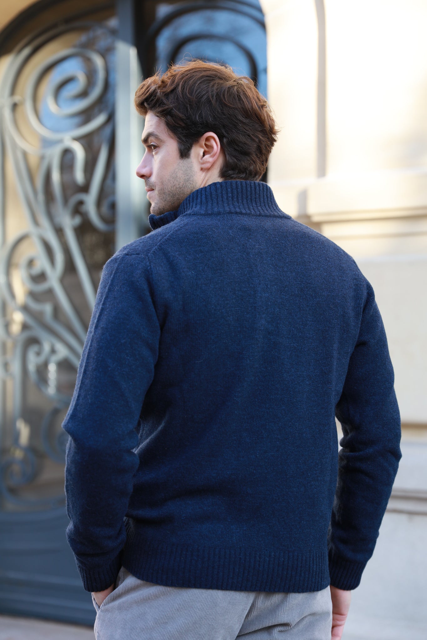 Pull Jude col zippé en laine d’agneau - Bleu-PULL HOMME-Curling-Paris