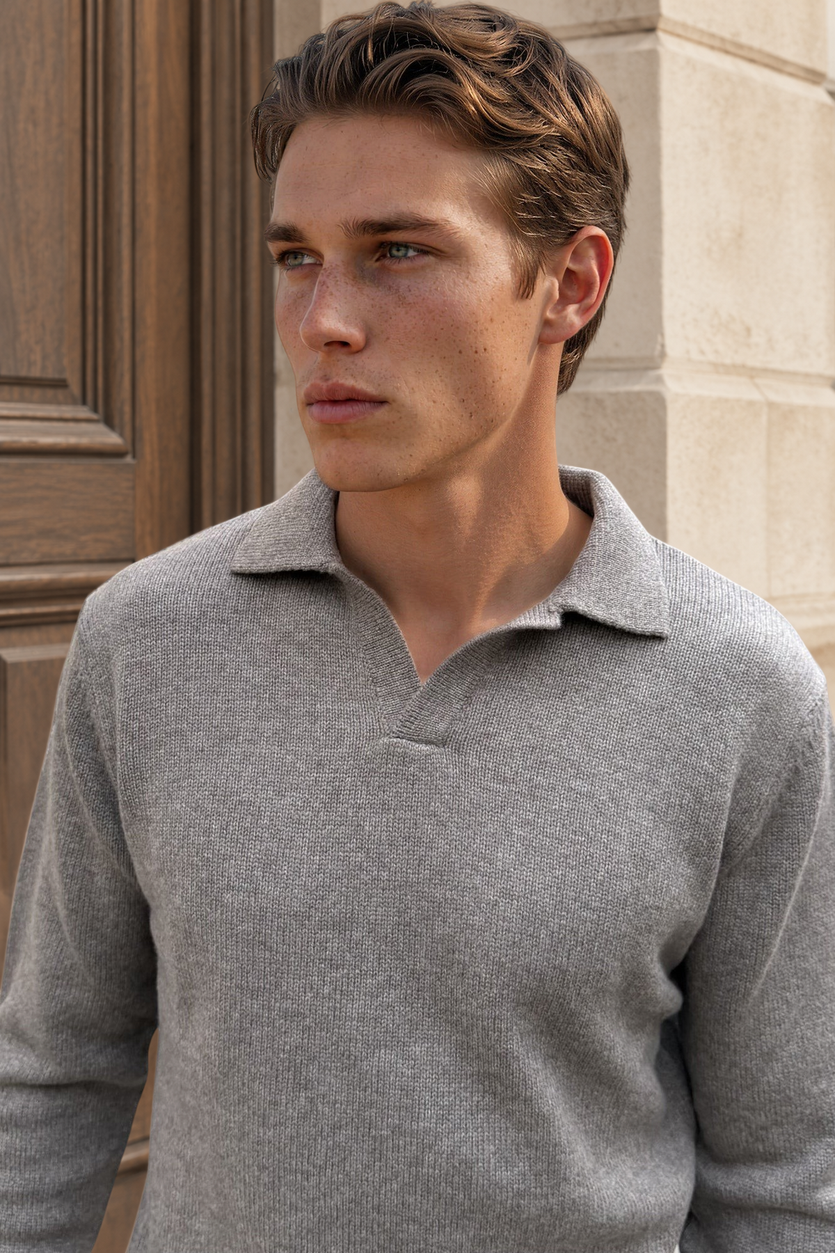 Pull Livio col derby en laine & cachemire – Taupe-PULL HOMME-Curling-Paris
