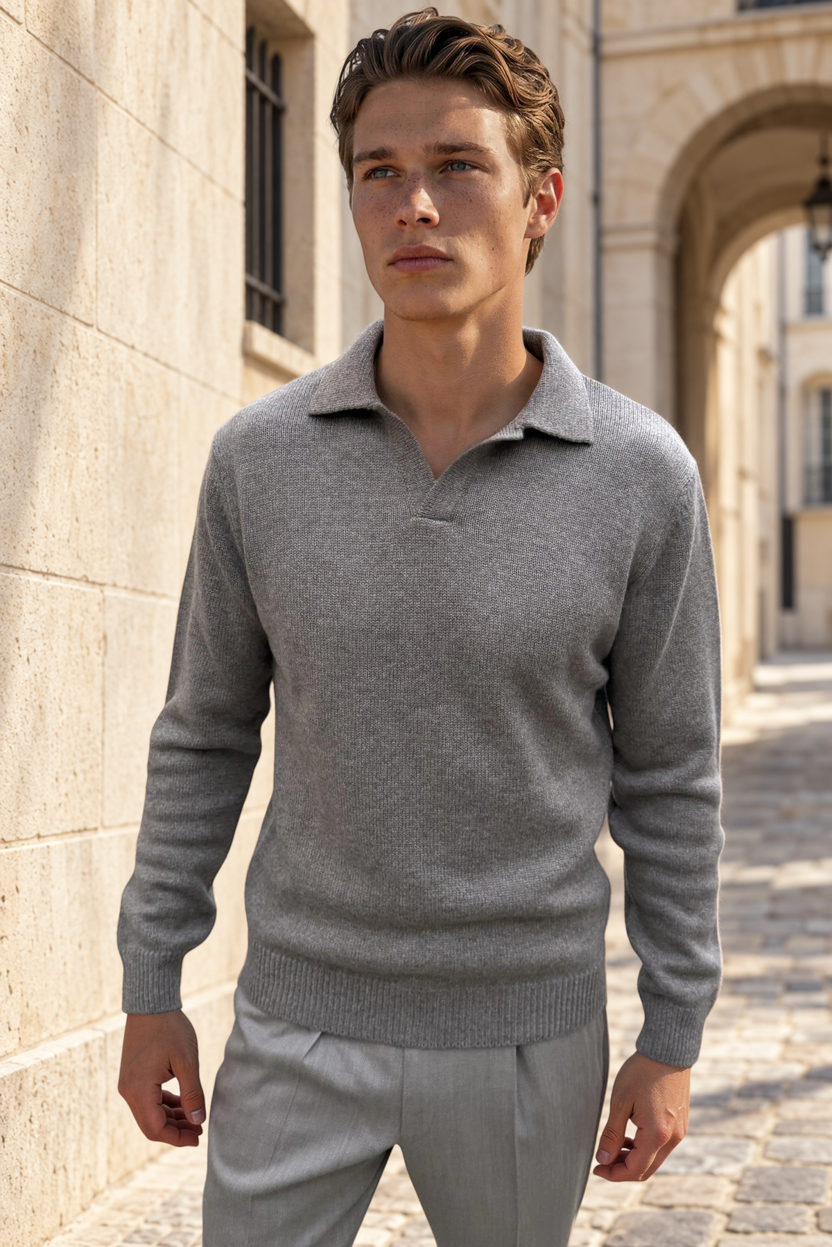 Pull Livio col derby en laine & cachemire – Taupe-PULL HOMME-Curling-Paris