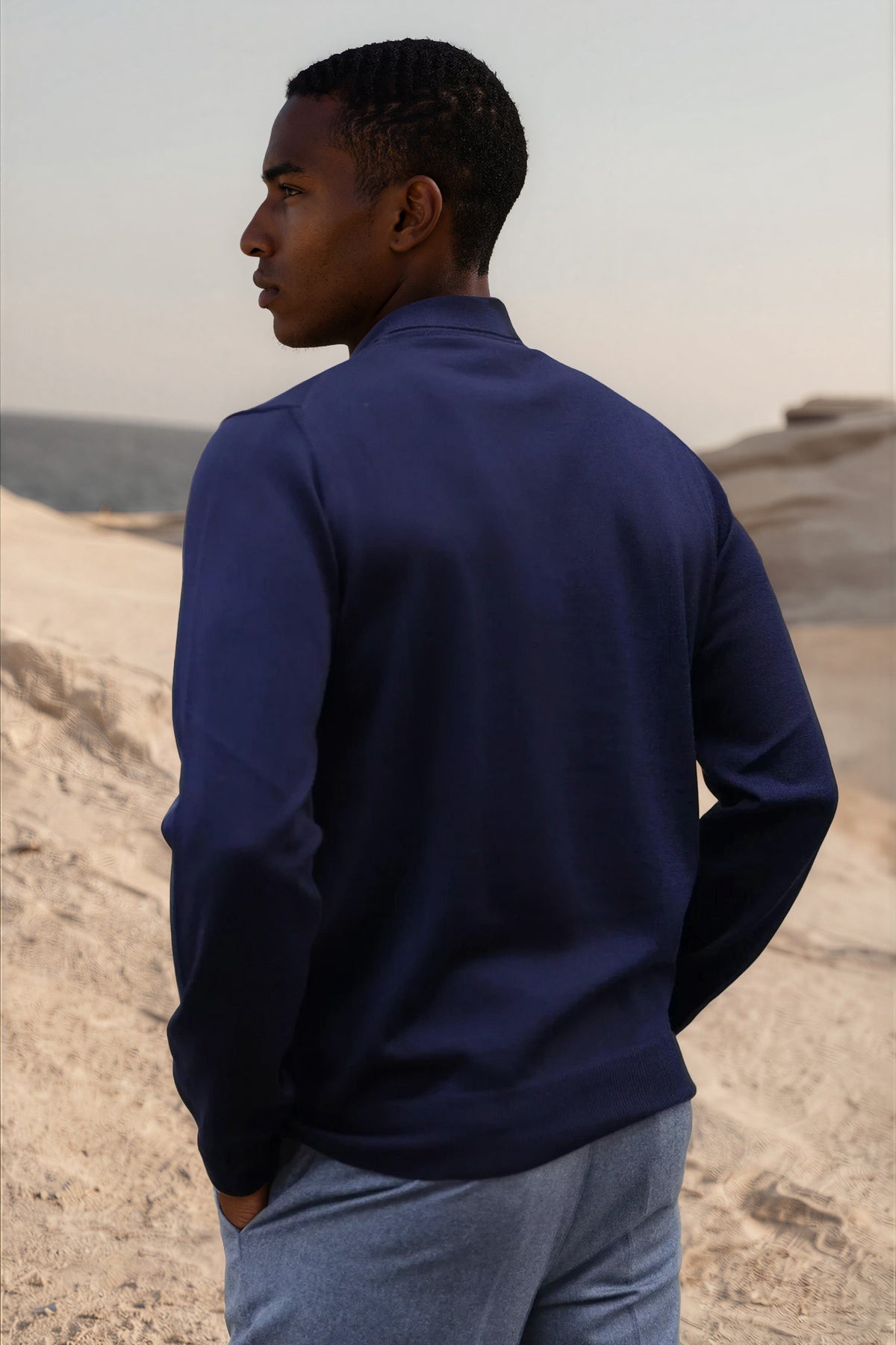 Pull Massimo col polo pure laine mérinos - Marine