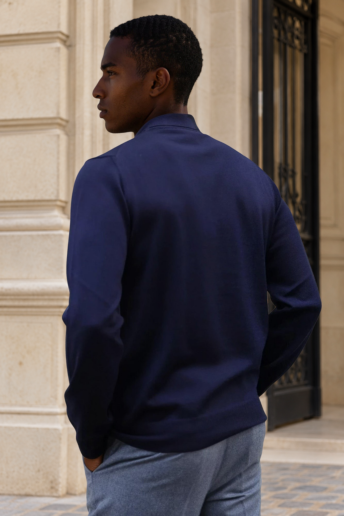 Pull Massimo col polo pure laine mérinos - Marine-PULL HOMME-Curling-Paris