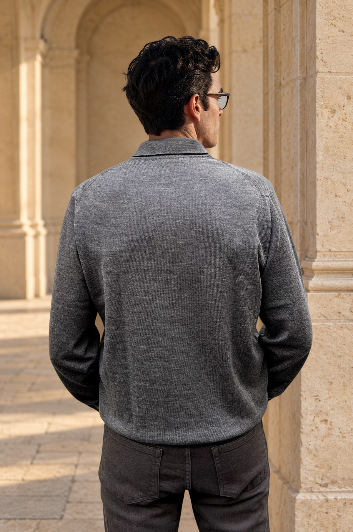 Pull Massimo col polo pure laine mérinos - Taupe-PULL HOMME-Curling-Paris