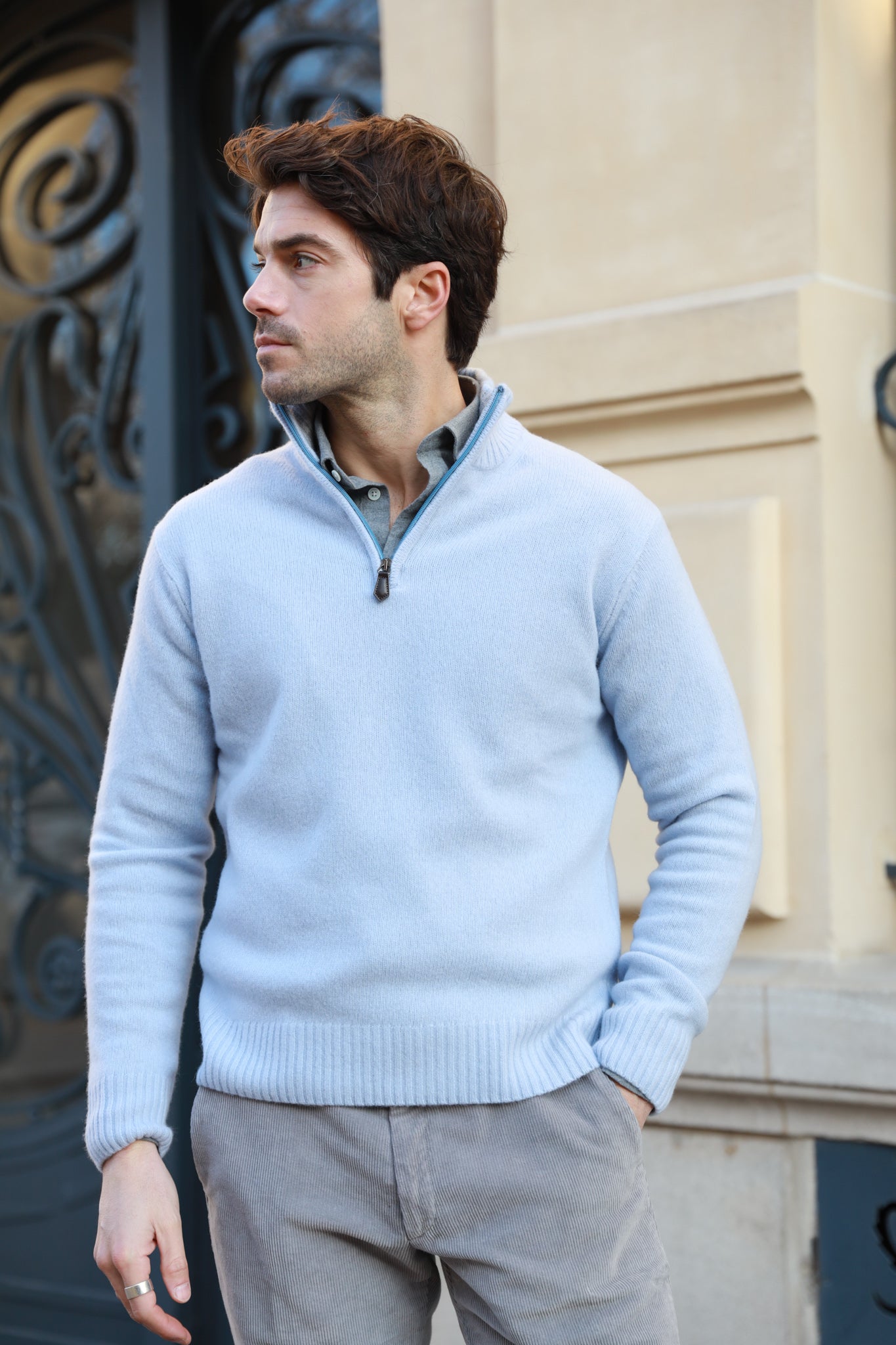 Pull Maxime en laine & cachemire - Ciel-PULL HOMME-Curling-Paris