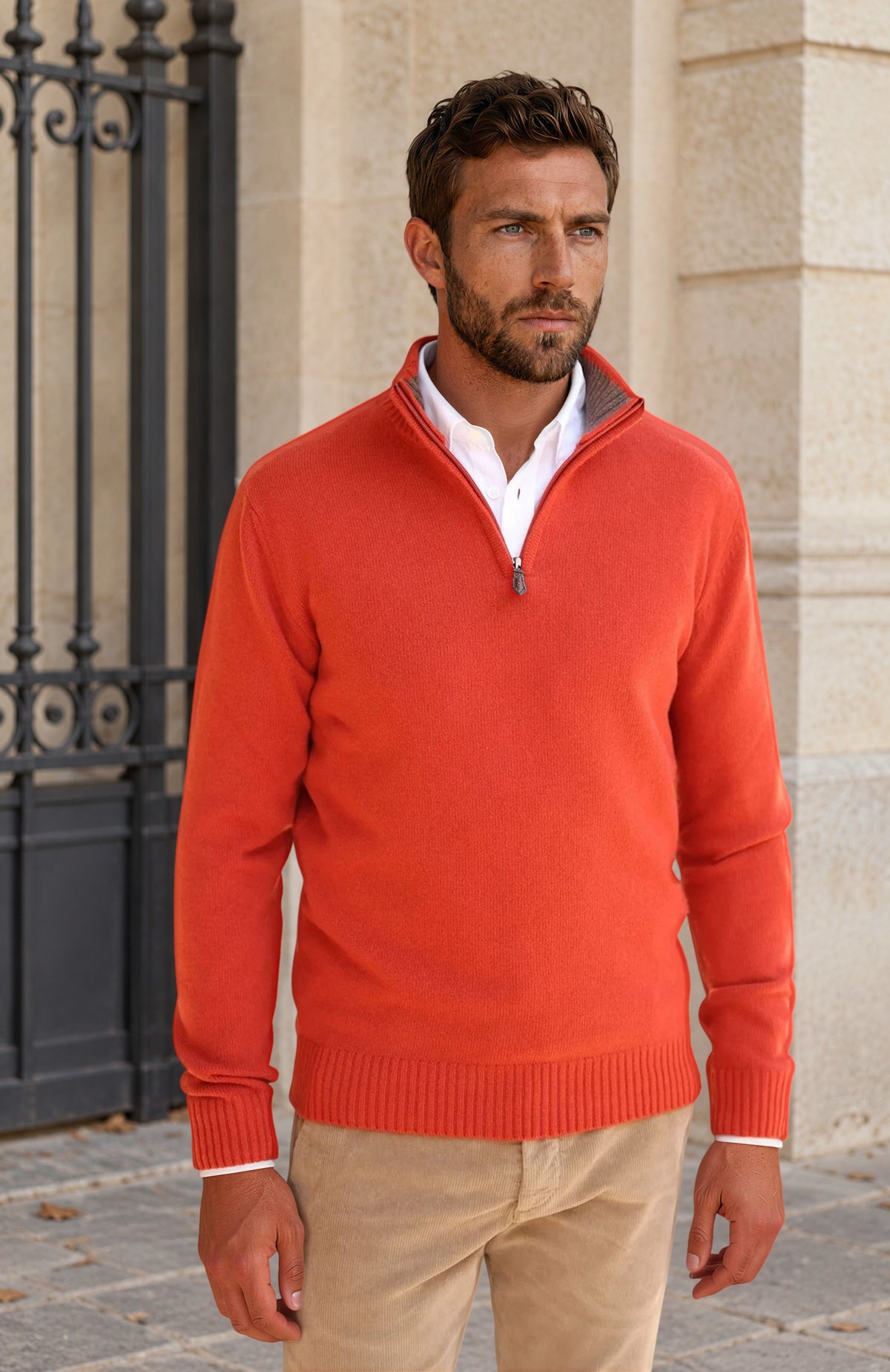Pull Maxime en laine & cachemire - Corail-PULL HOMME-Curling-Paris
