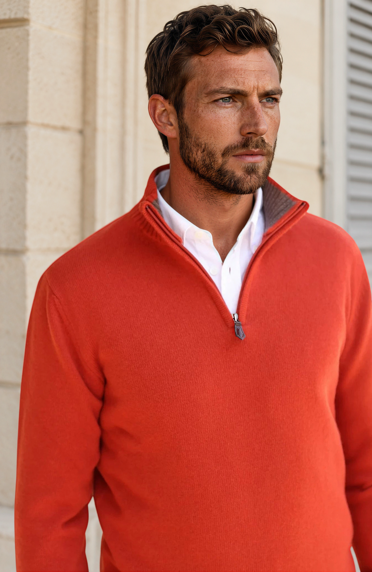Pull Maxime en laine & cachemire - Corail-PULL HOMME-Curling-Paris