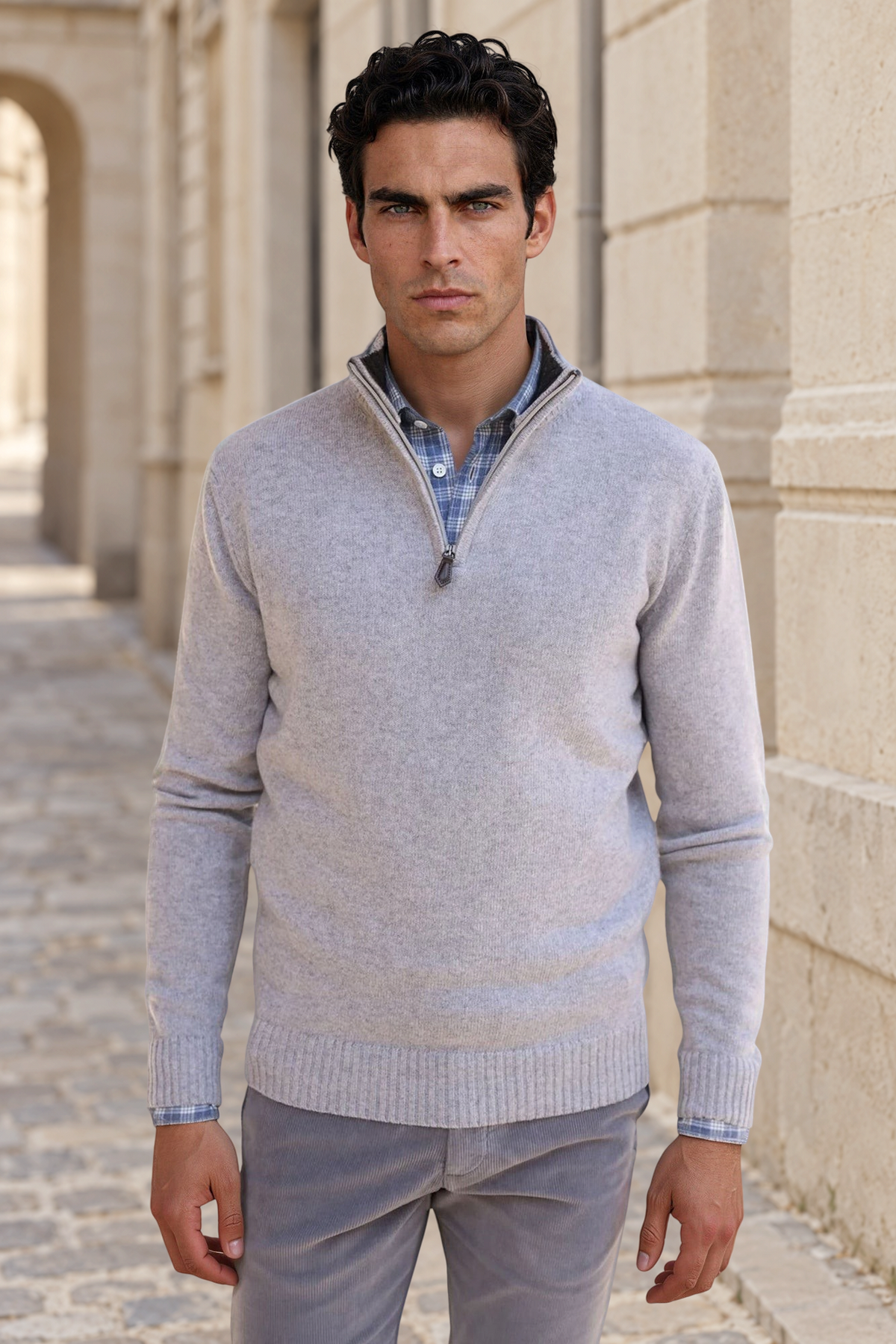 Pull Maxime en laine & cachemire - Gris Clair-PULL HOMME-Curling-Paris