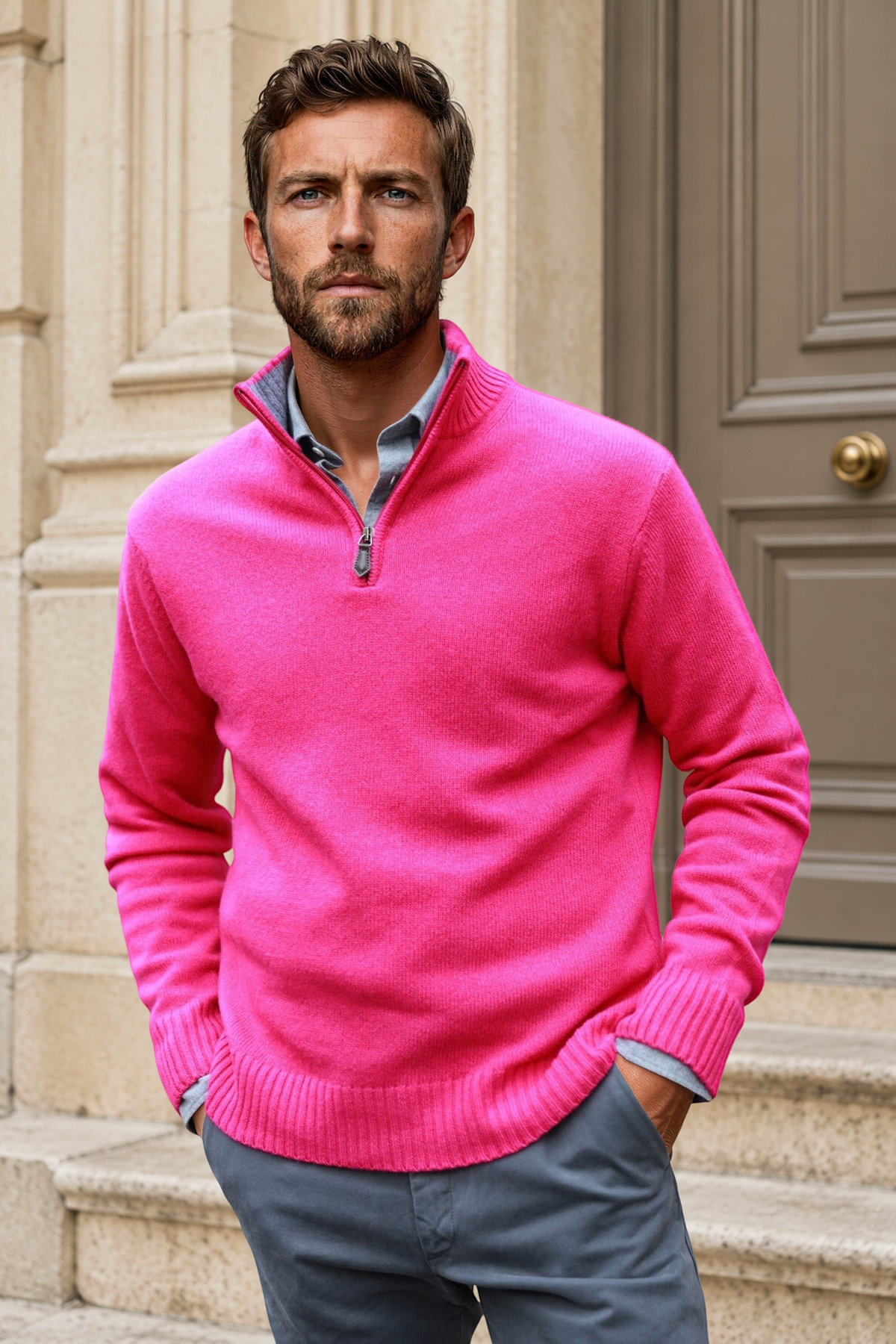 Pull Maxime en laine & cachemire - Rose-PULL HOMME-Curling-Paris