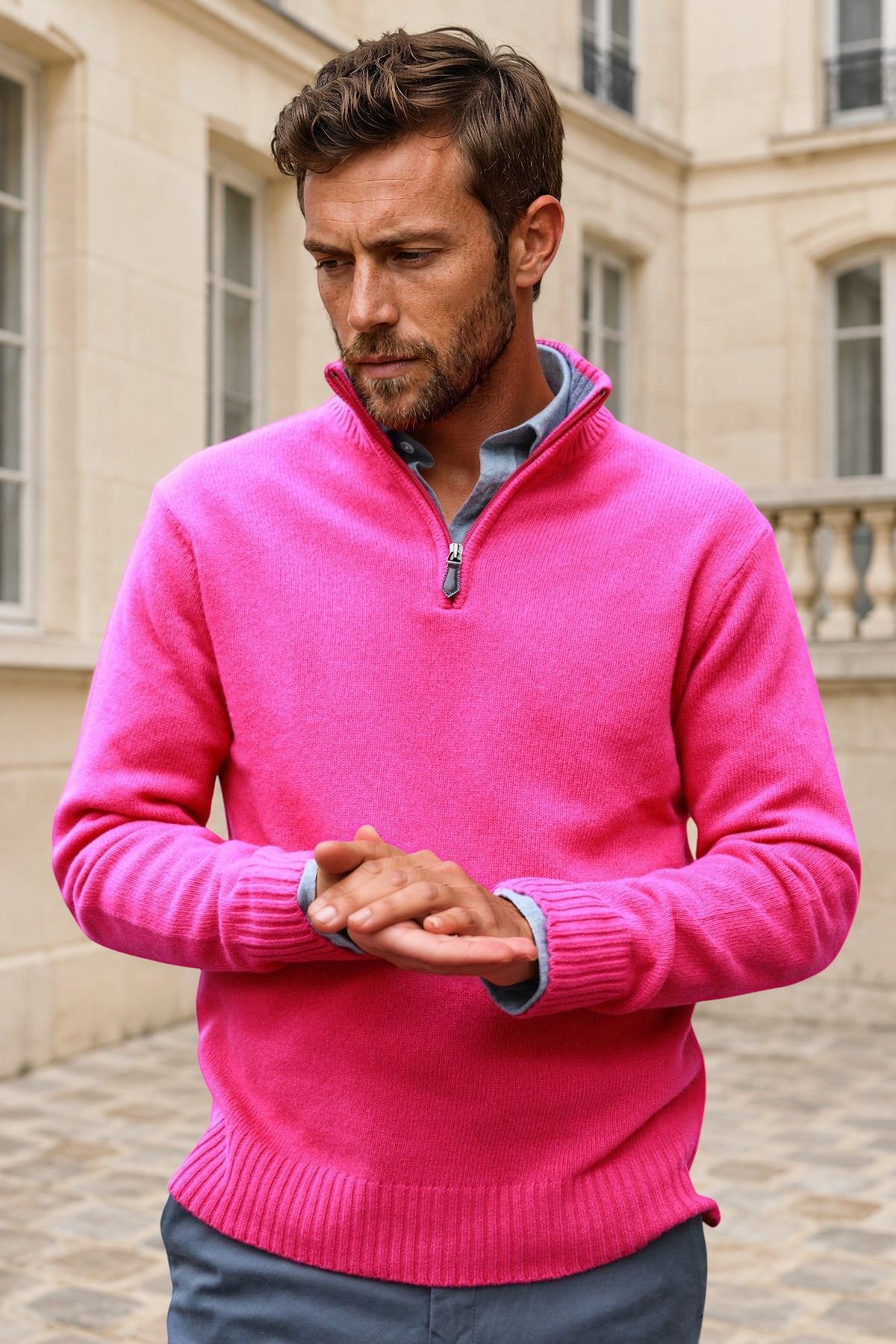 Pull Maxime en laine & cachemire - Rose-PULL HOMME-Curling-Paris