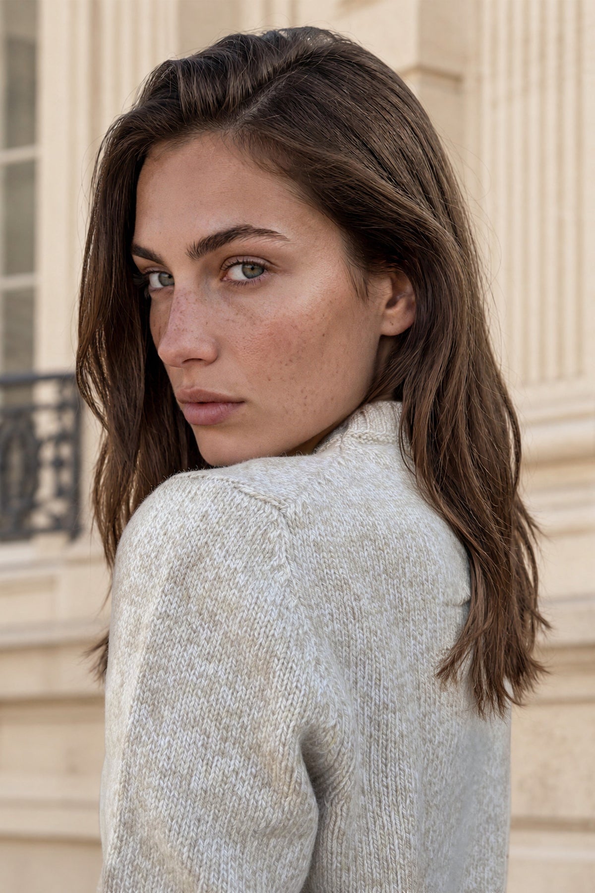 Pull Mona col rond en laine & cachemire mouliné - Beige-PULL FEMME-Curling-Paris