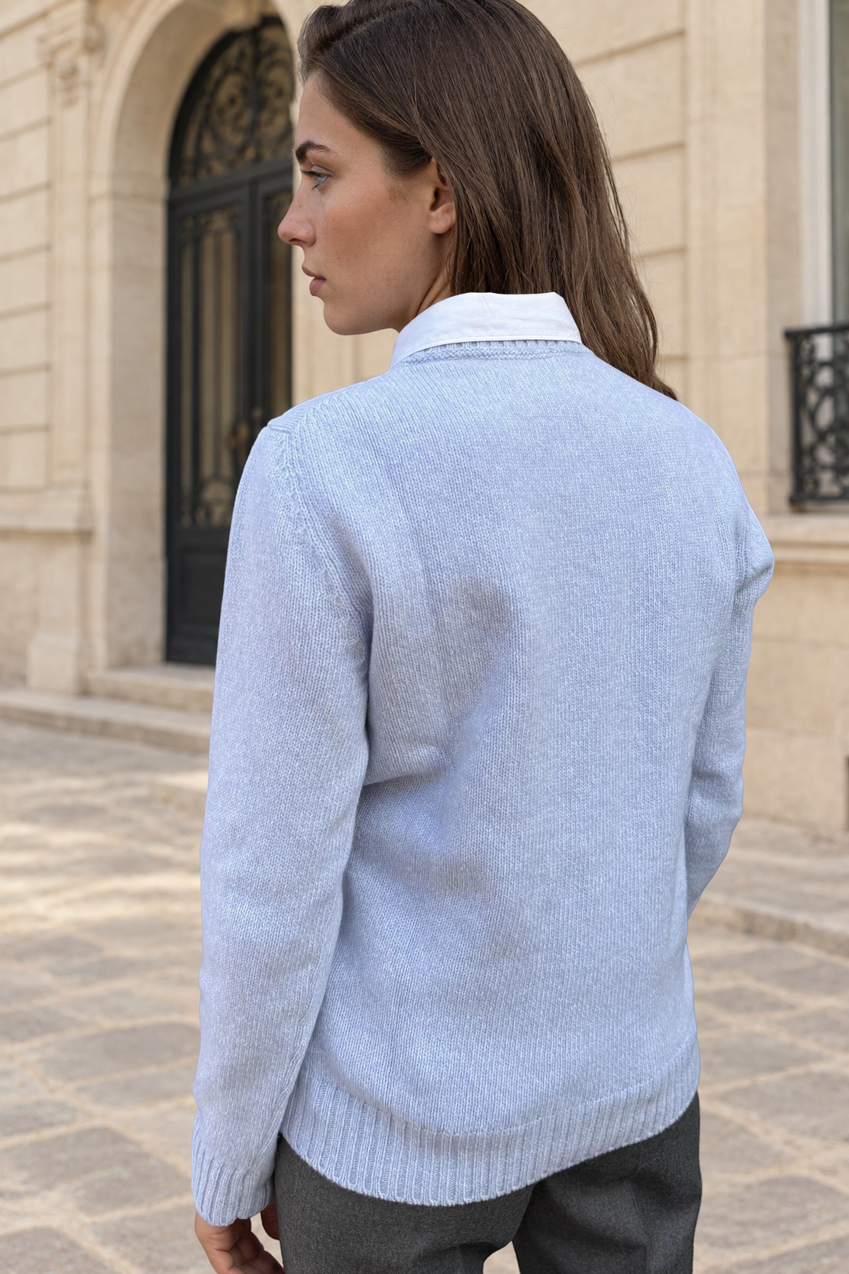 Pull Mona col rond en laine & cachemire mouliné - Ciel-PULL FEMME-Curling-Paris