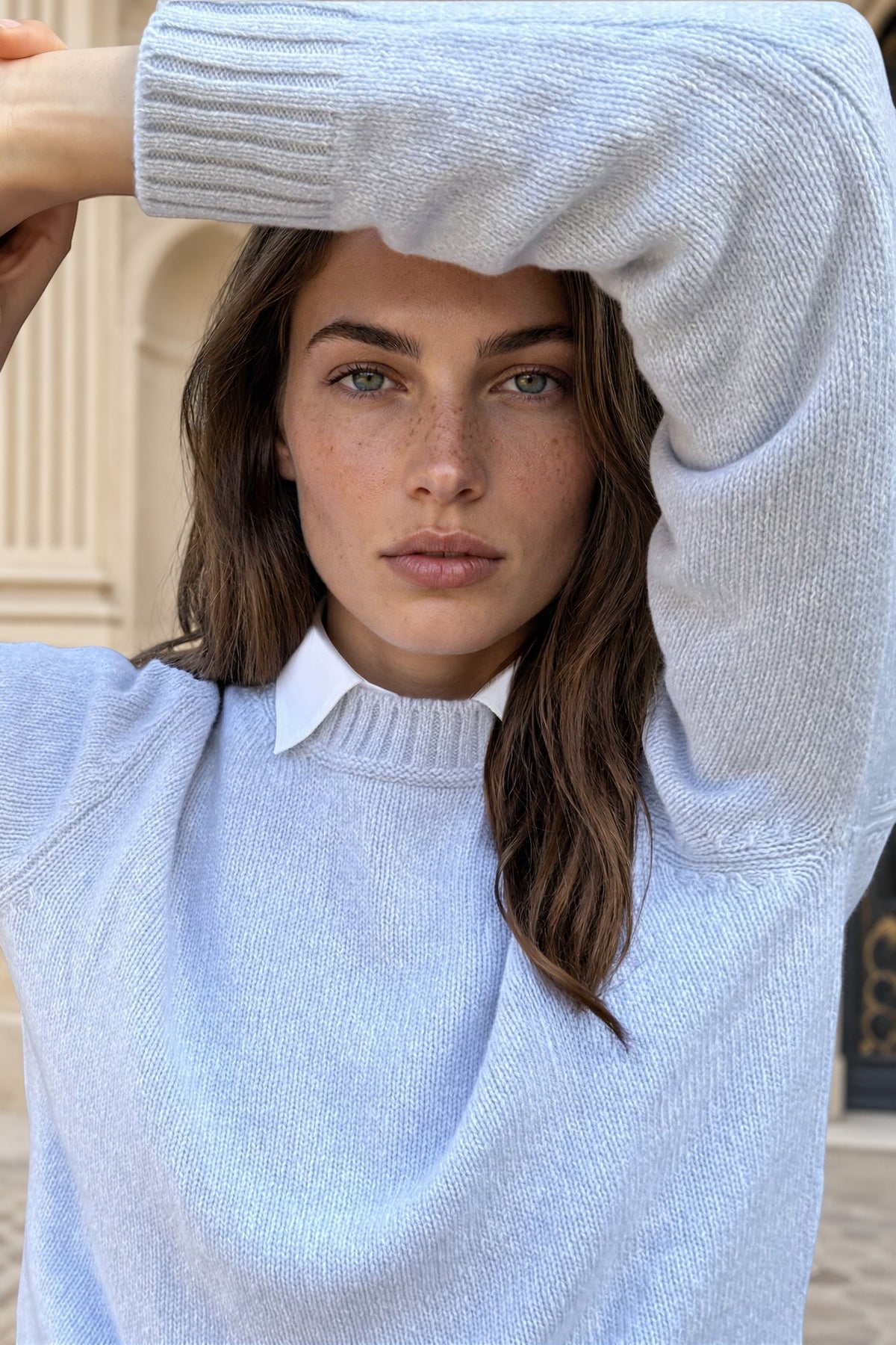 Pull Mona col rond en laine & cachemire mouliné - Ciel-PULL FEMME-Curling-Paris