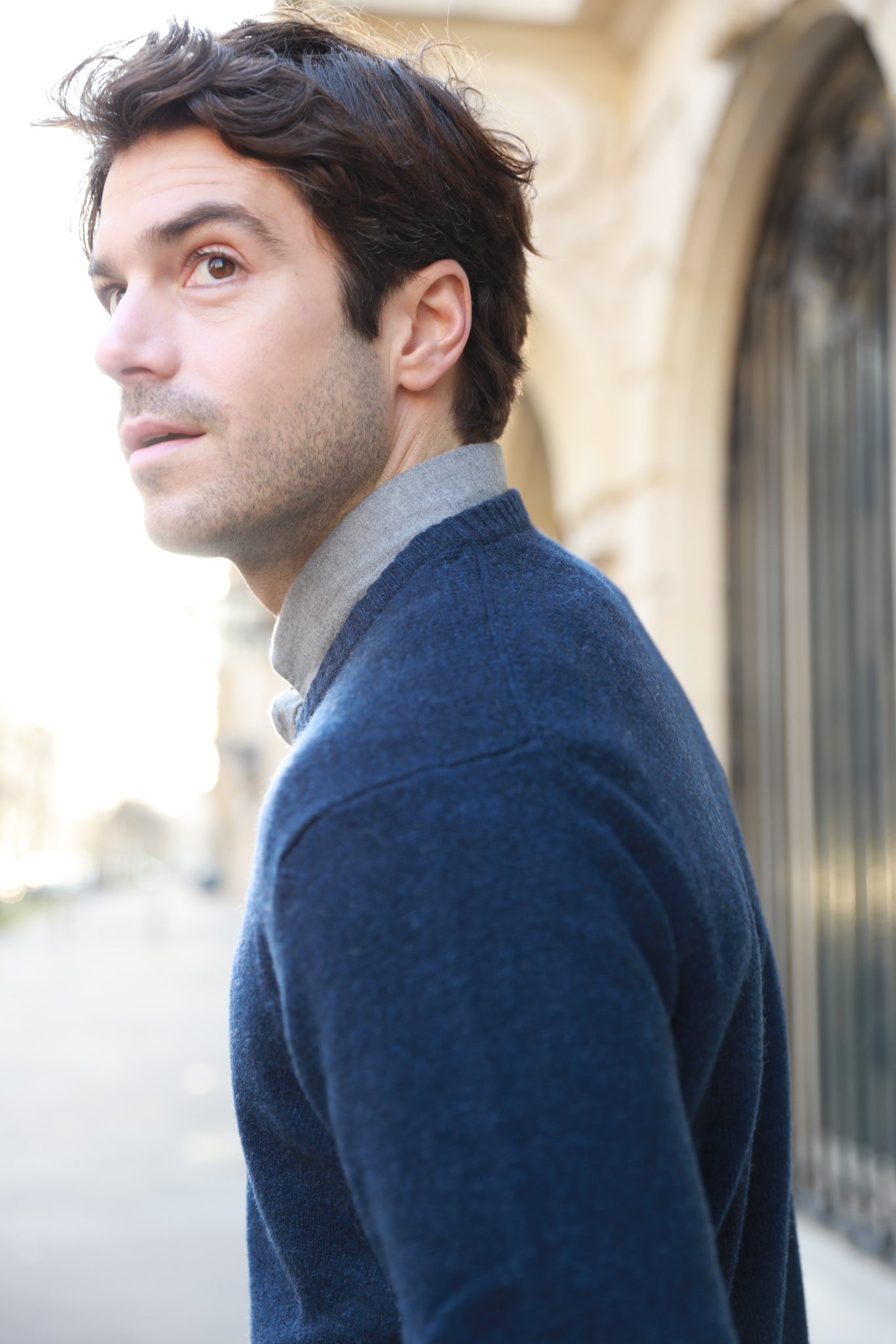 Pull Robin col v en lambswool - Bleu-PULL HOMME-Curling-Paris