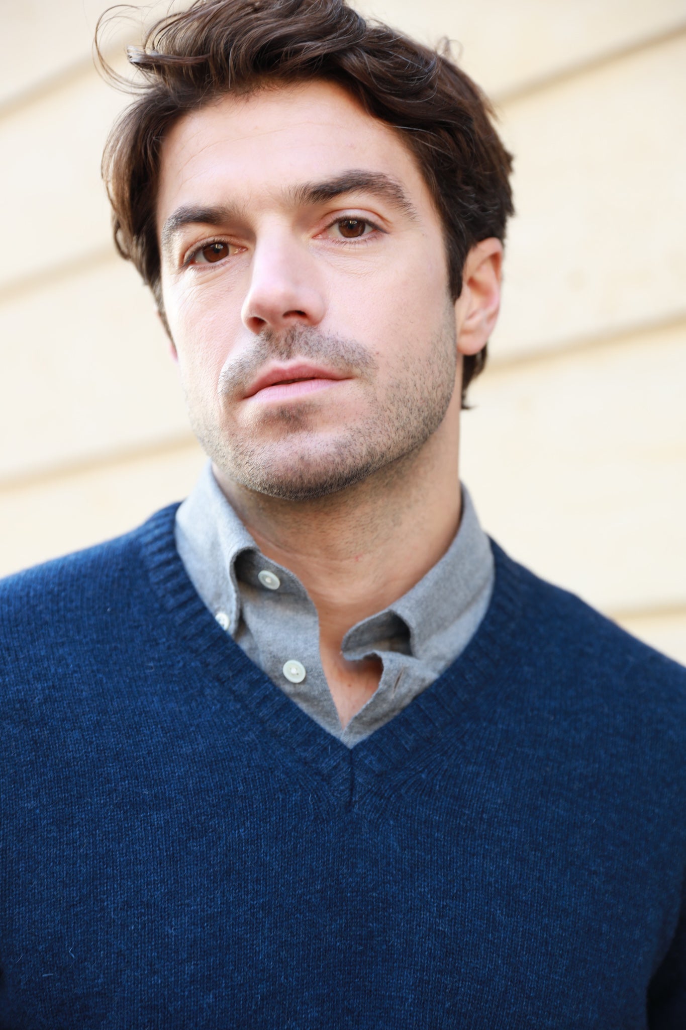 Pull Robin col v en lambswool - Bleu-PULL HOMME-Curling-Paris