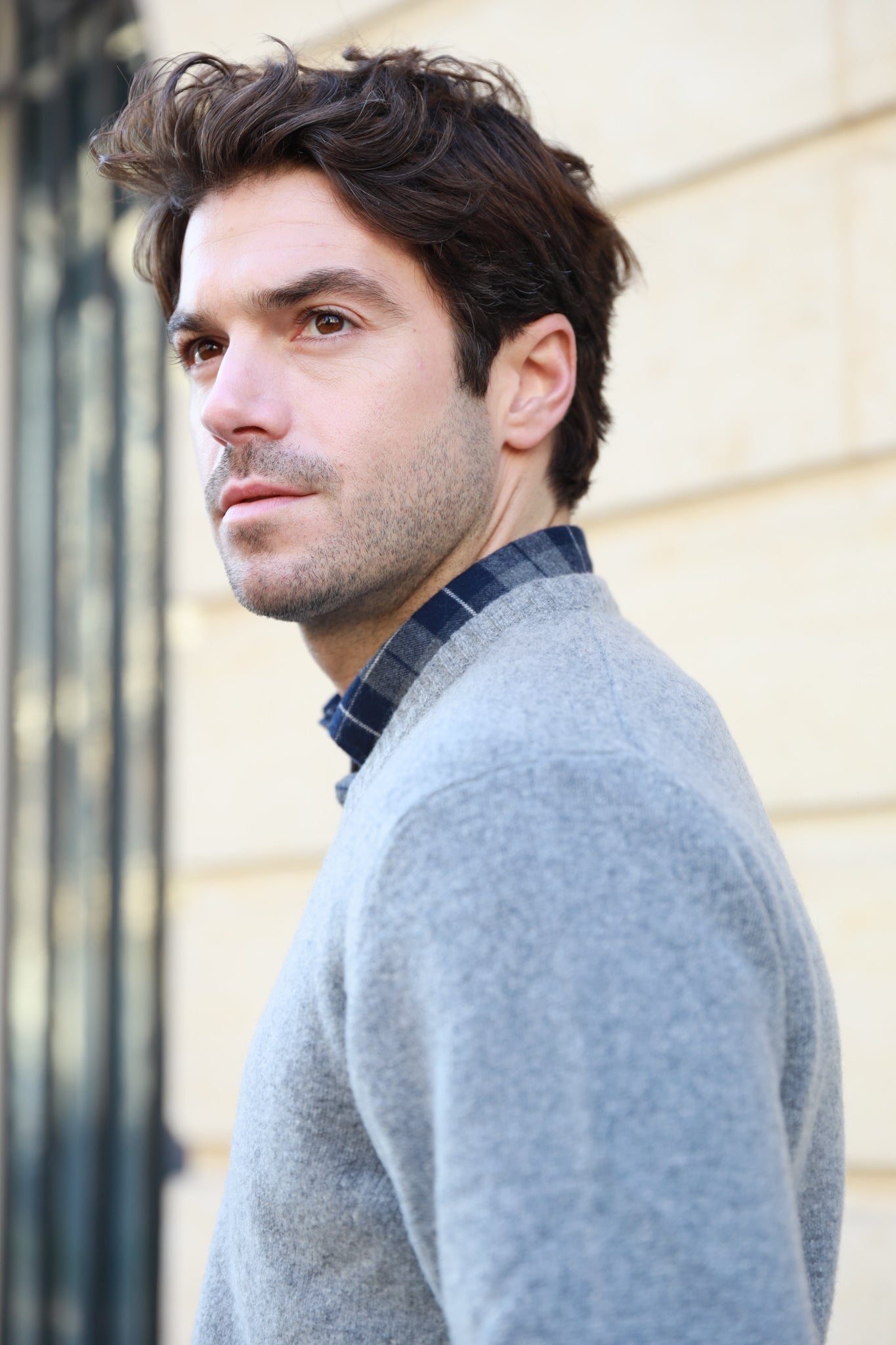 Pull Robin col v en lambswool - Gris-PULL HOMME-Curling-Paris