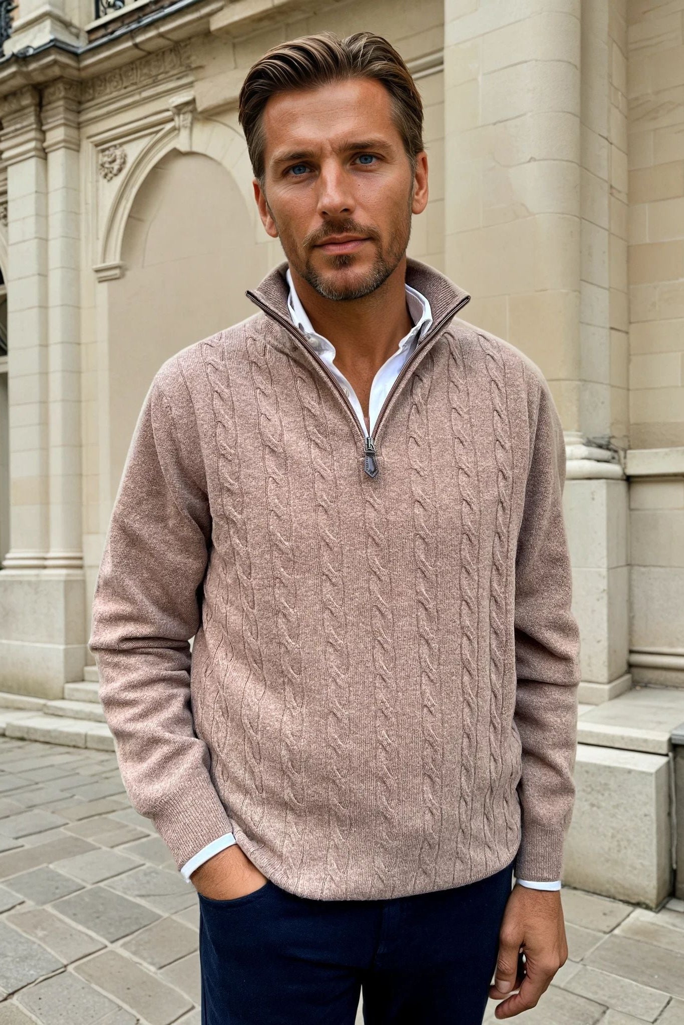 Pull Theo en laine & cachemire à torsade - Beige-PULL HOMME-Curling-Paris