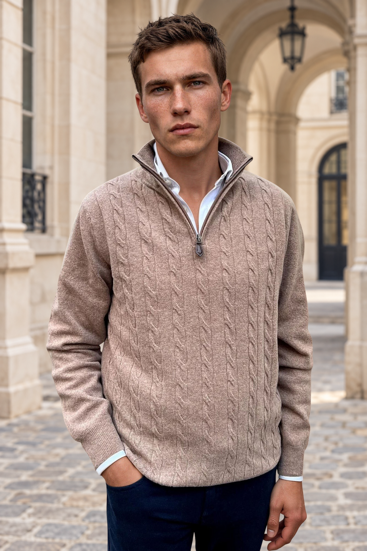 Pull Theo en laine & cachemire à torsade - Beige-PULL HOMME-Curling-Paris