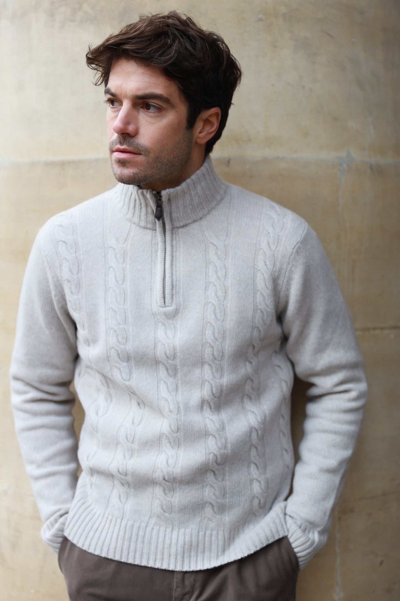 Pull Theo en laine & cachemire à torsade - Ecru-PULL HOMME-Curling-Paris