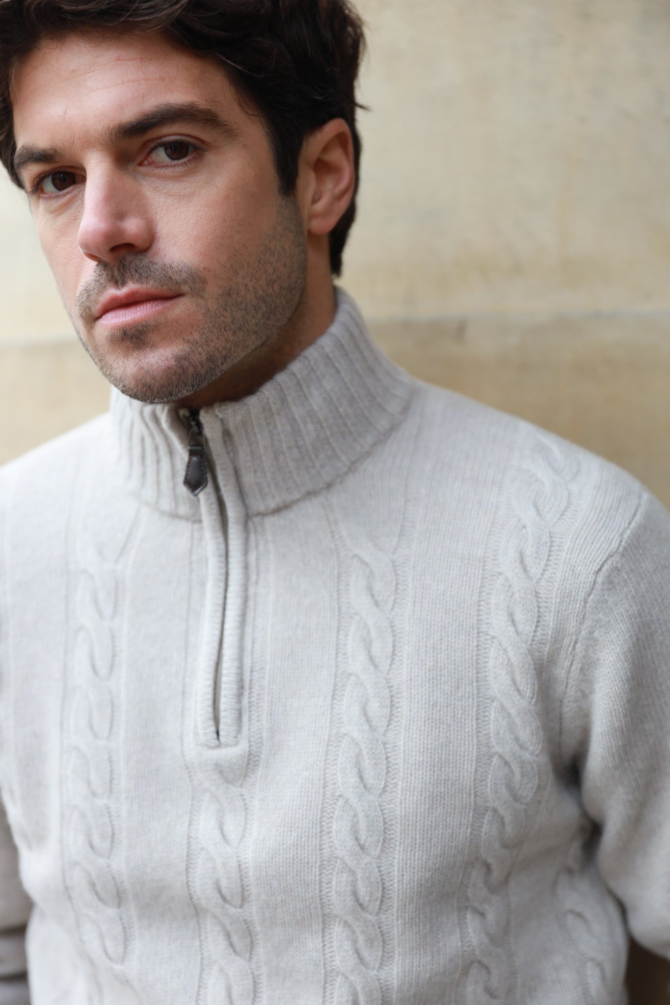 Pull Theo en laine & cachemire à torsade - Ecru-PULL HOMME-Curling-Paris