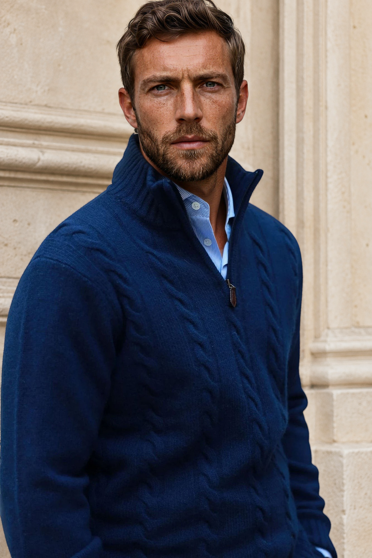 Pull Theo en laine & cachemire à torsade - Marine-PULL HOMME-Curling-Paris