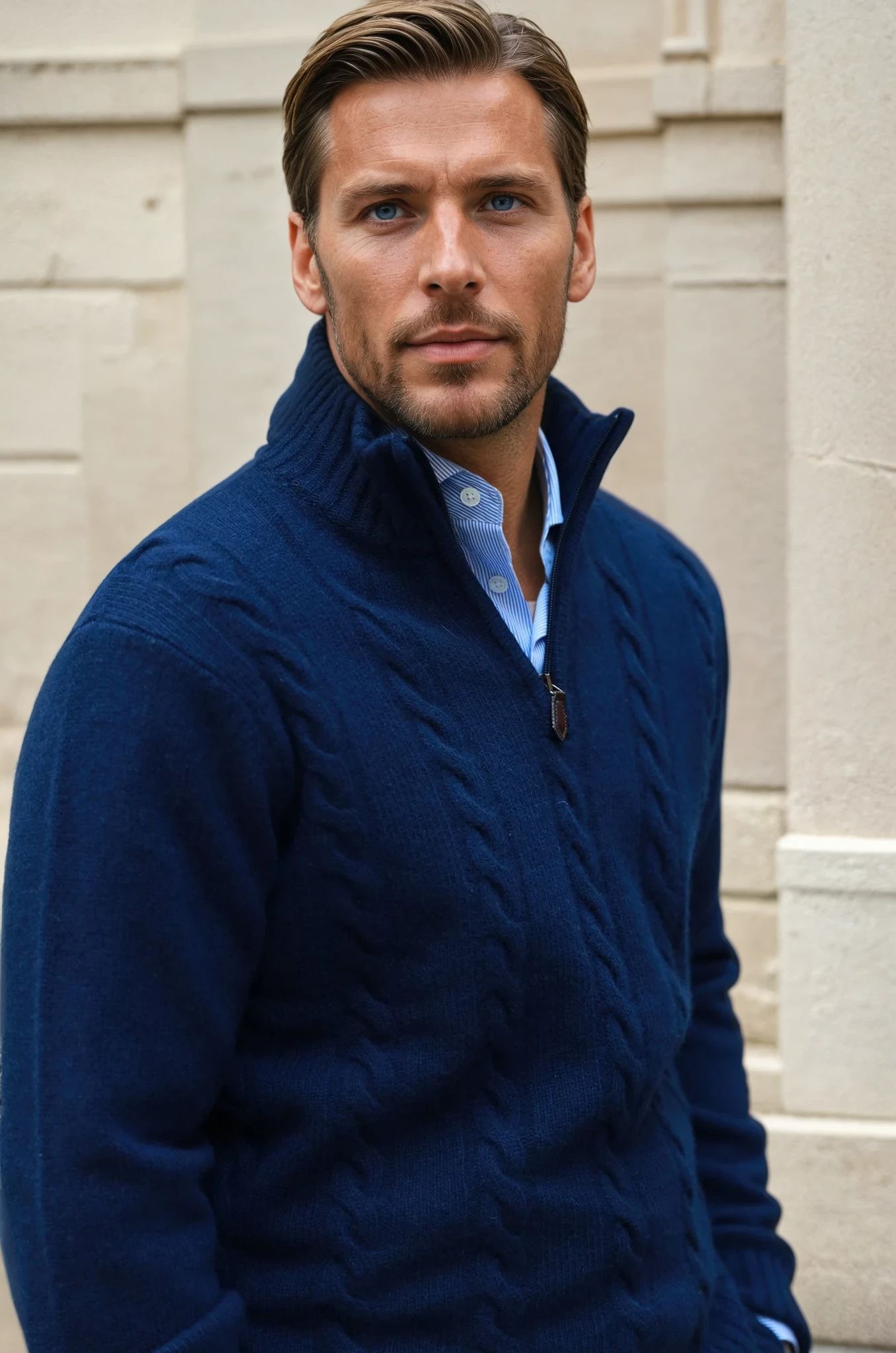 Pull Theo en laine & cachemire à torsade - Marine-PULL HOMME-Curling-Paris