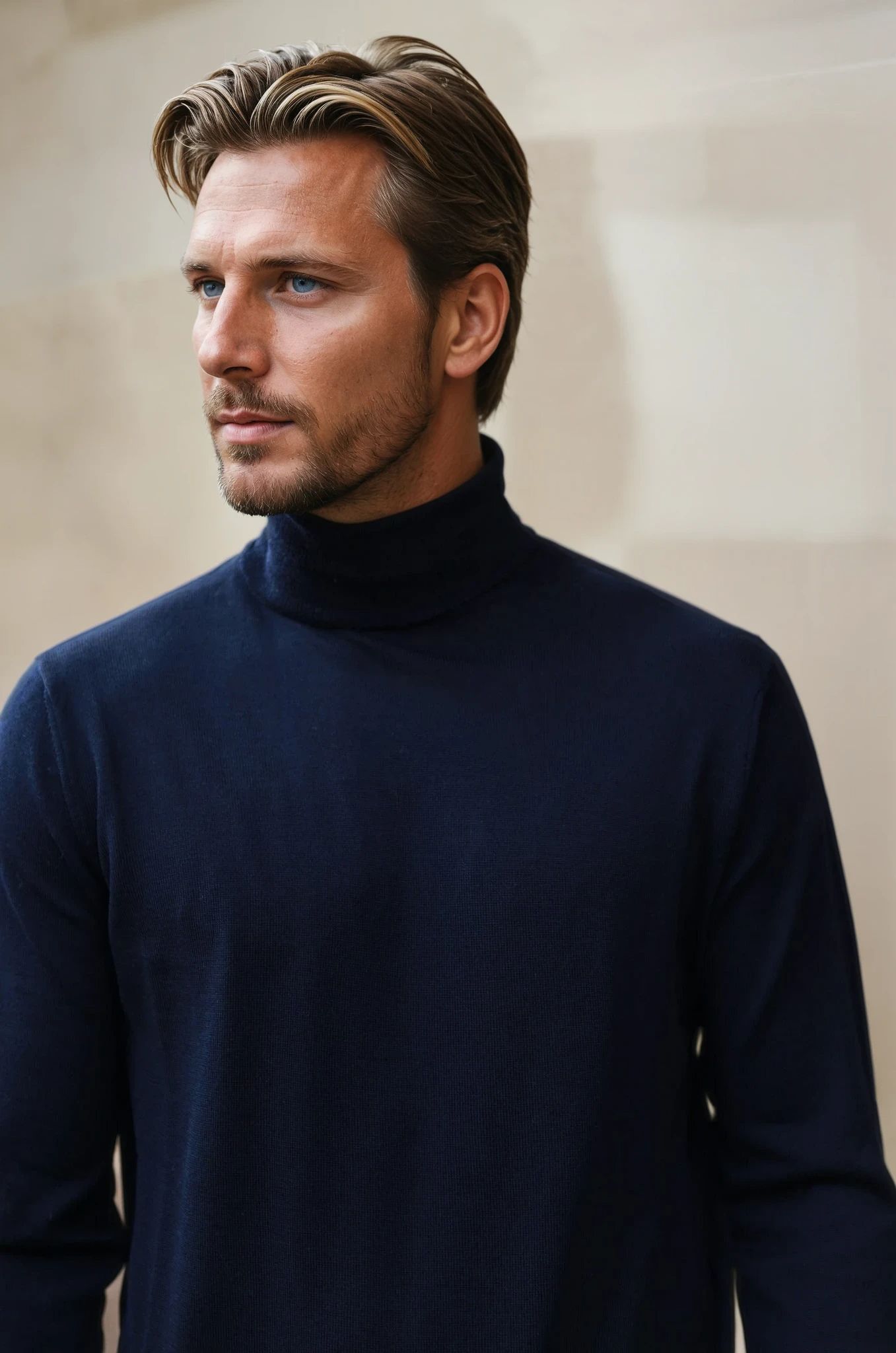 Pull Yves col roulé en laine mérinos - Marine-PULL HOMME-Curling-Paris