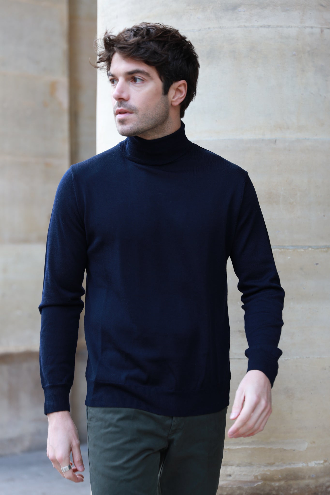 Pull Yves col roulé en laine mérinos - Marine-PULL HOMME-Curling-Paris