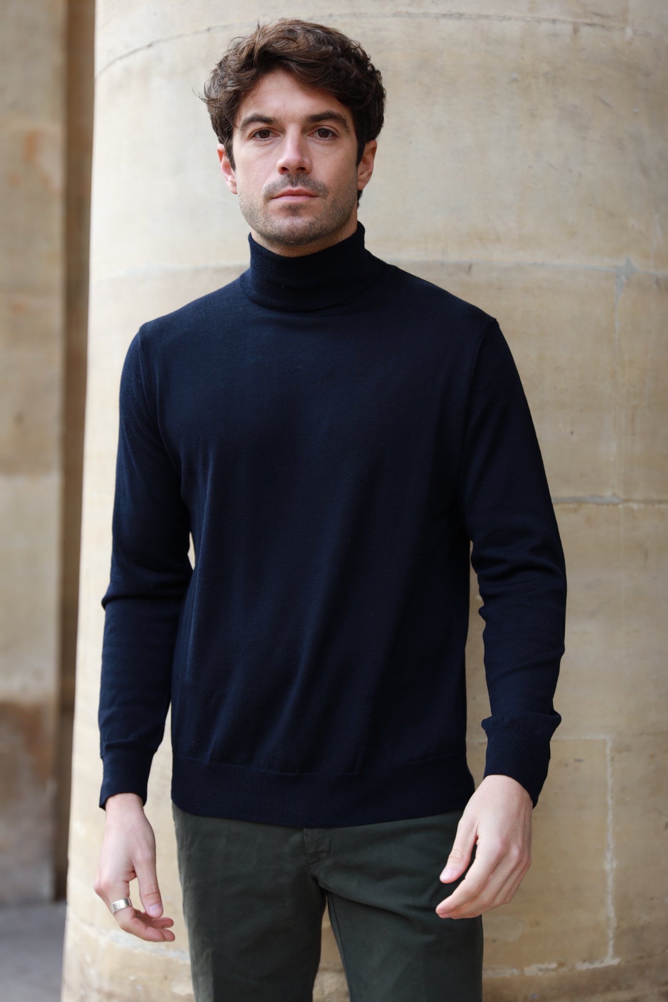 Pull Yves col roulé en laine mérinos - Marine-PULL HOMME-Curling-Paris