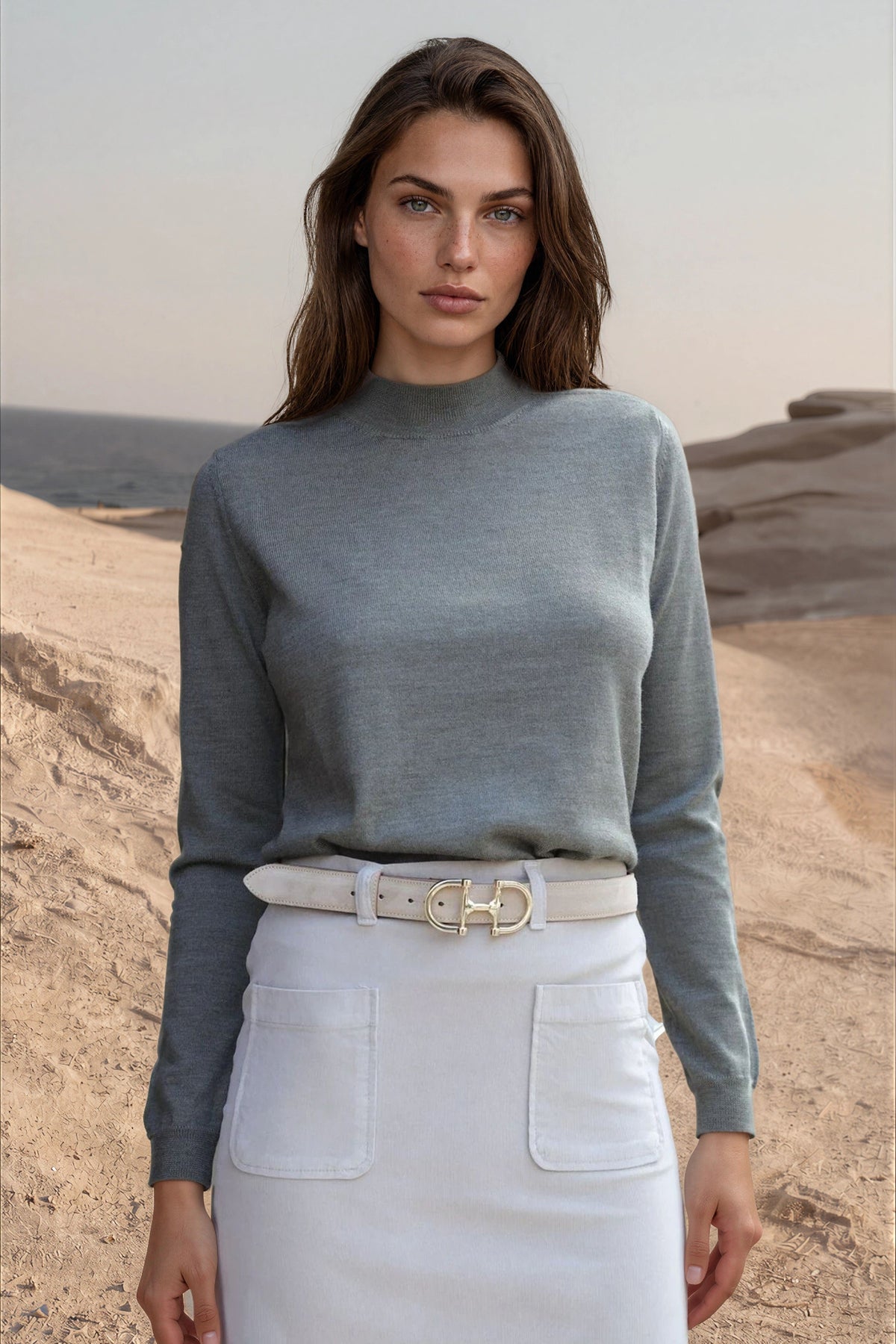 Pull col cheminée Elsa en laine mérinos - Kaki-PULL FEMME-Curling-Paris