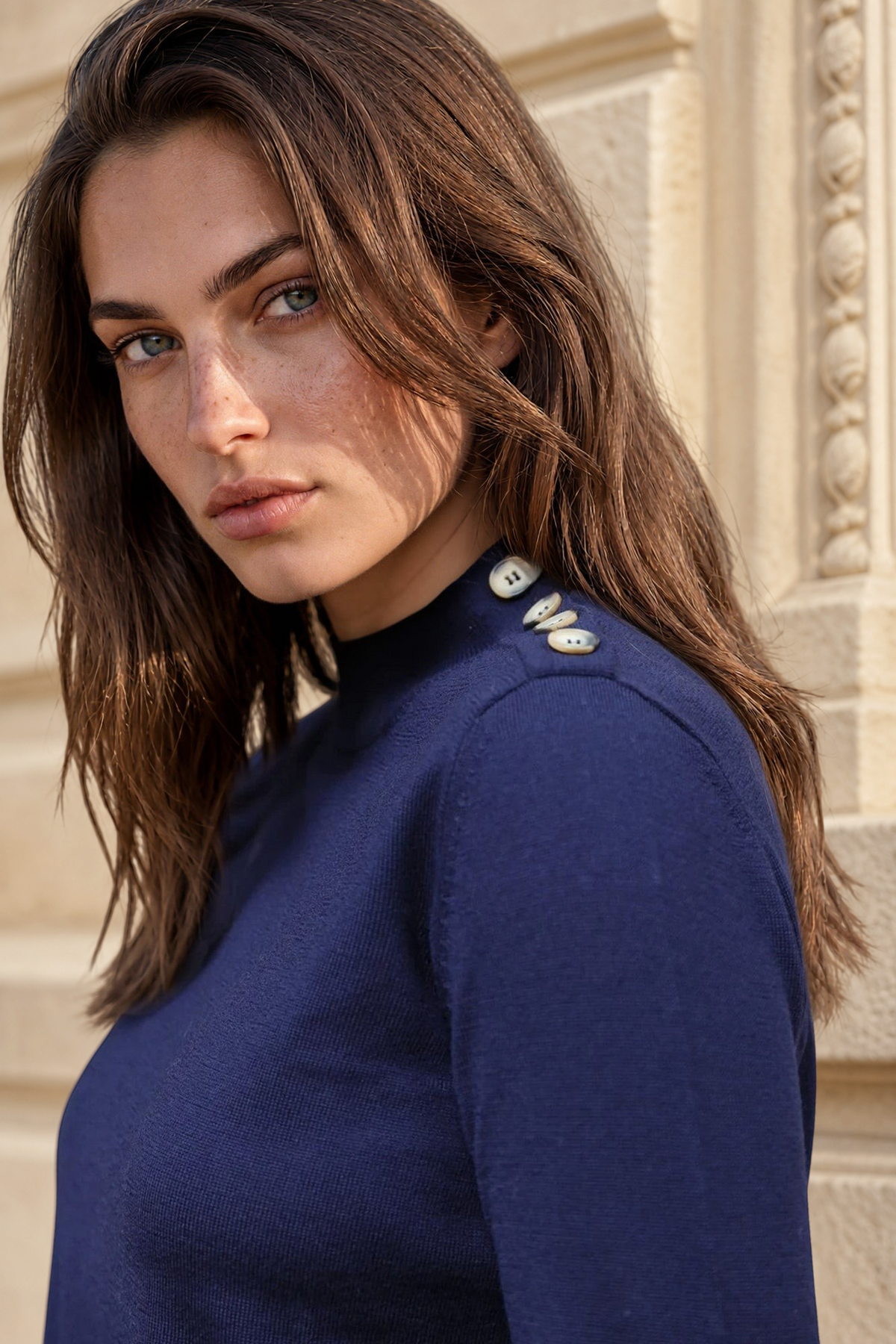 Pull col cheminée Elsa en laine mérinos - Marine-PULL FEMME-Curling-Paris