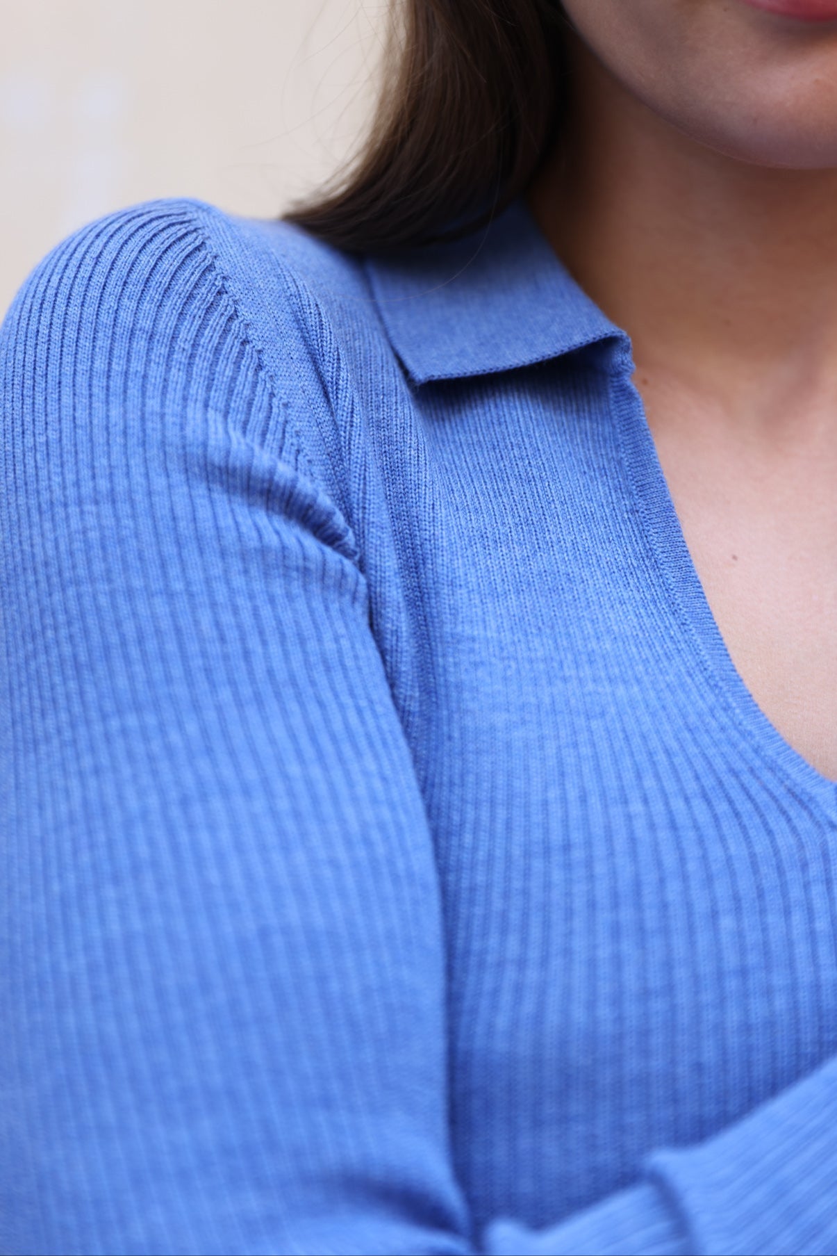 Pull col polo Ophelie en laine mérinos - Bleu-PULL FEMME-Curling-Paris