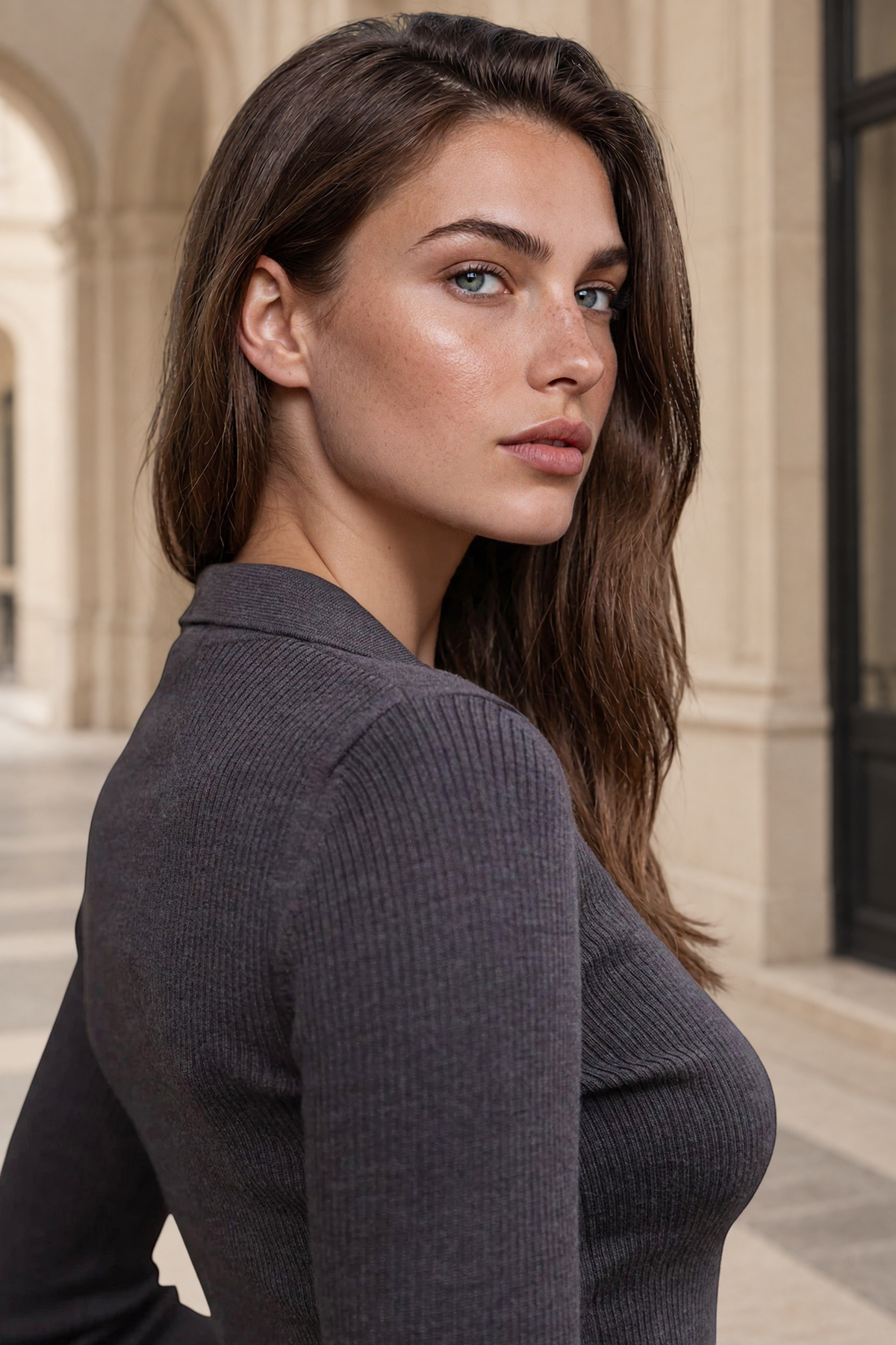 Pull col polo Ophelie en laine mérinos - Marron-PULL FEMME-Curling-Paris
