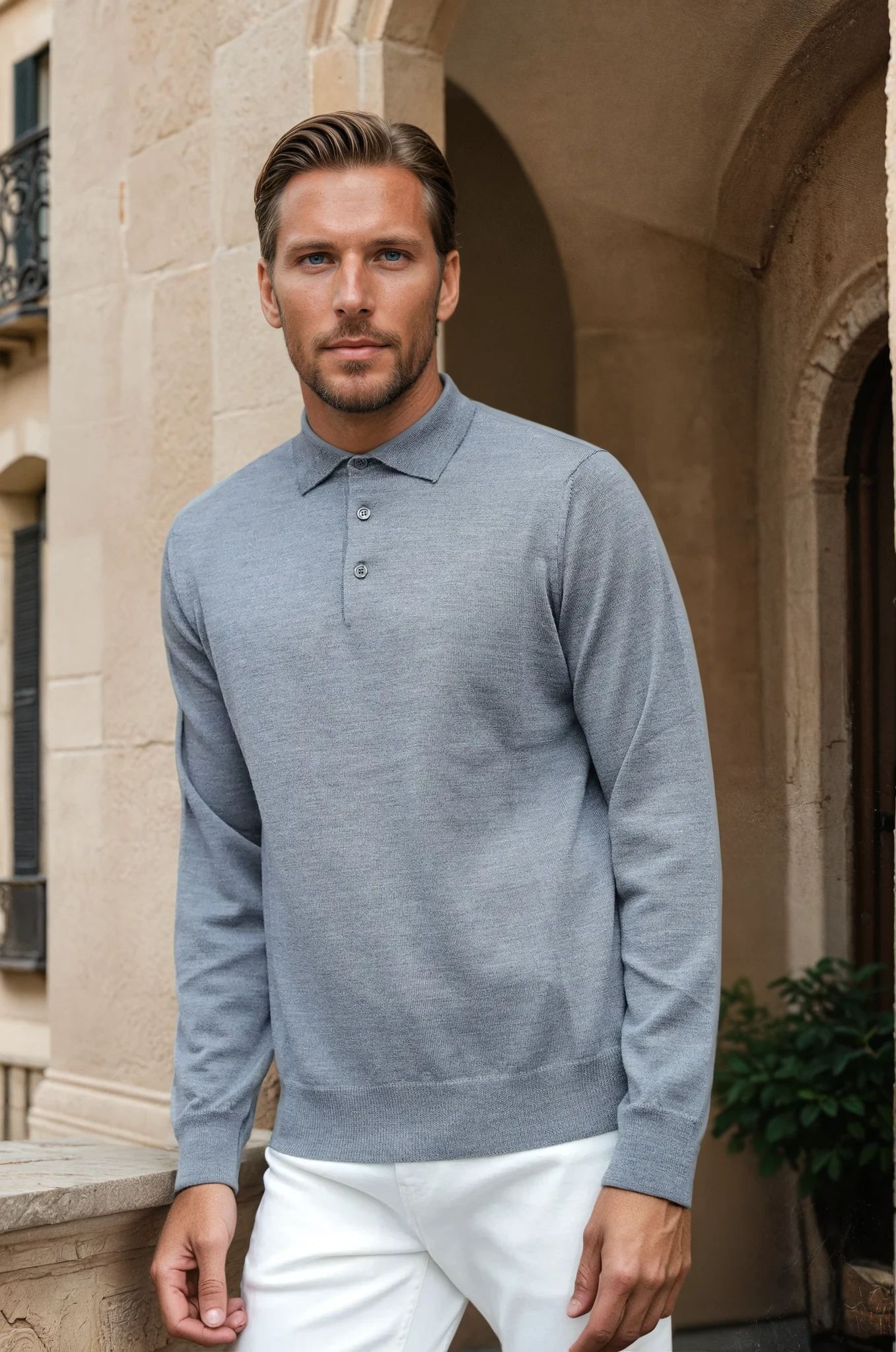 Pull col polo en laine merinos - Gris-PULL HOMME-Curling-Paris