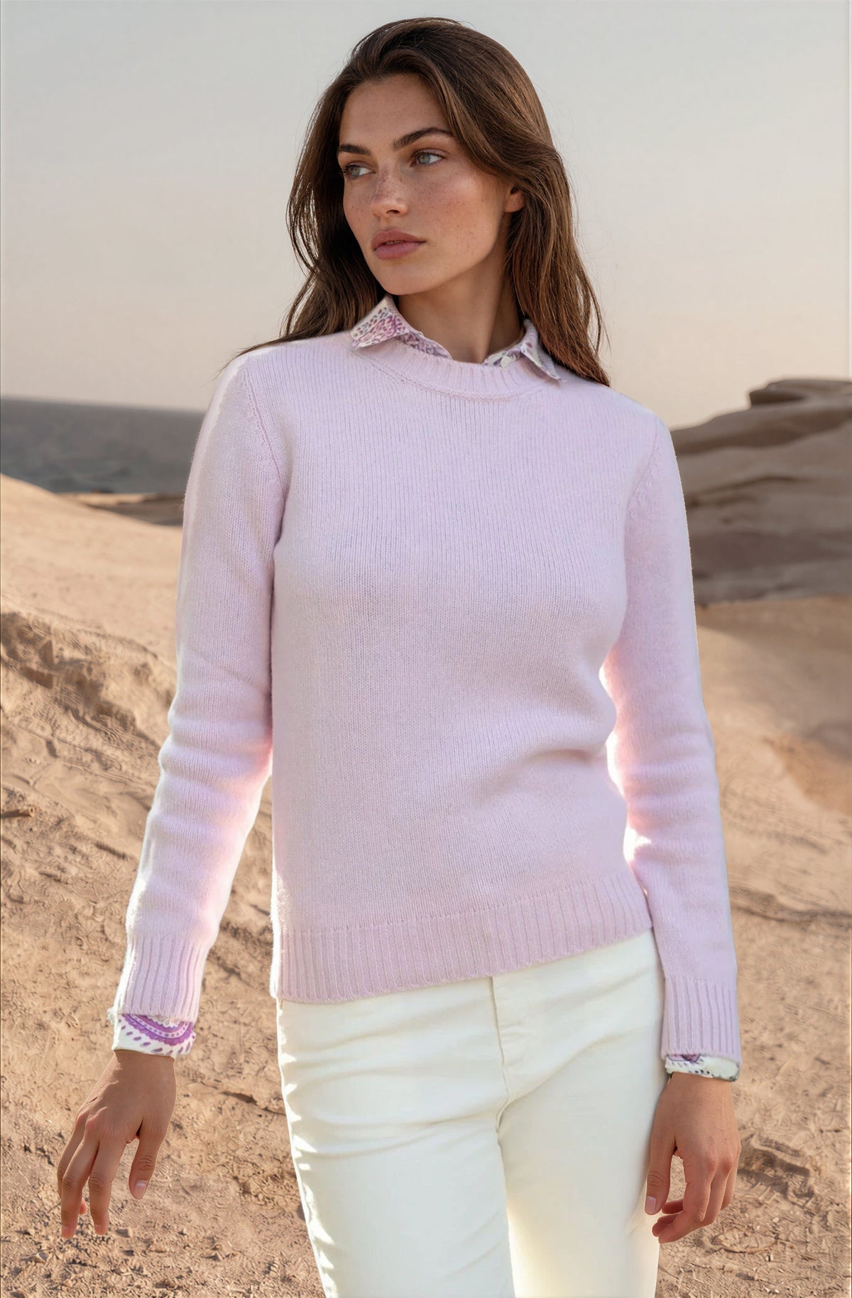 Pull col rond Mona en laine et cachemire - Rose-PULL FEMME-Curling-Paris