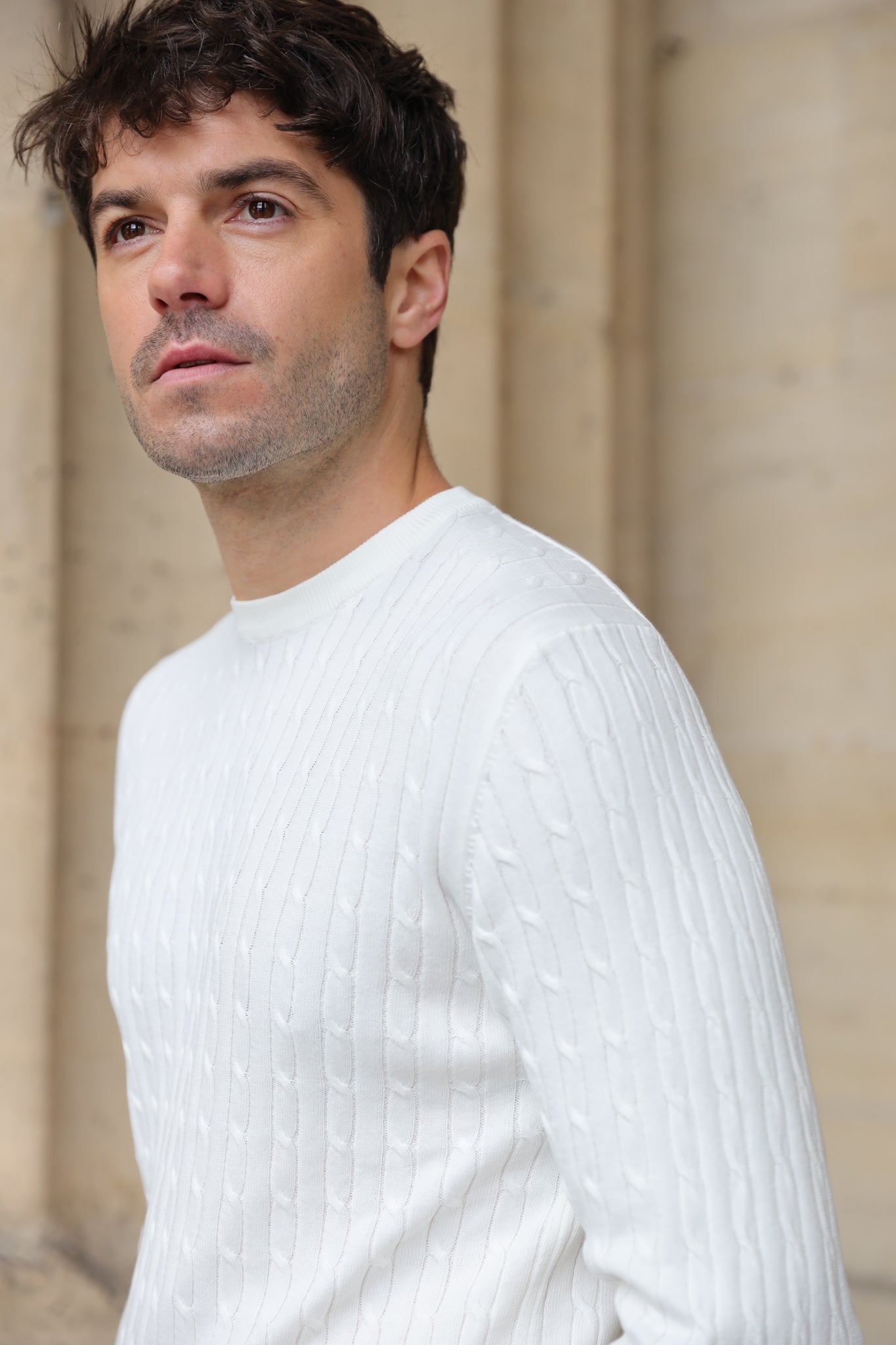 Pull col rond en coton - Torsade écru-PULL HOMME-Curling-Paris