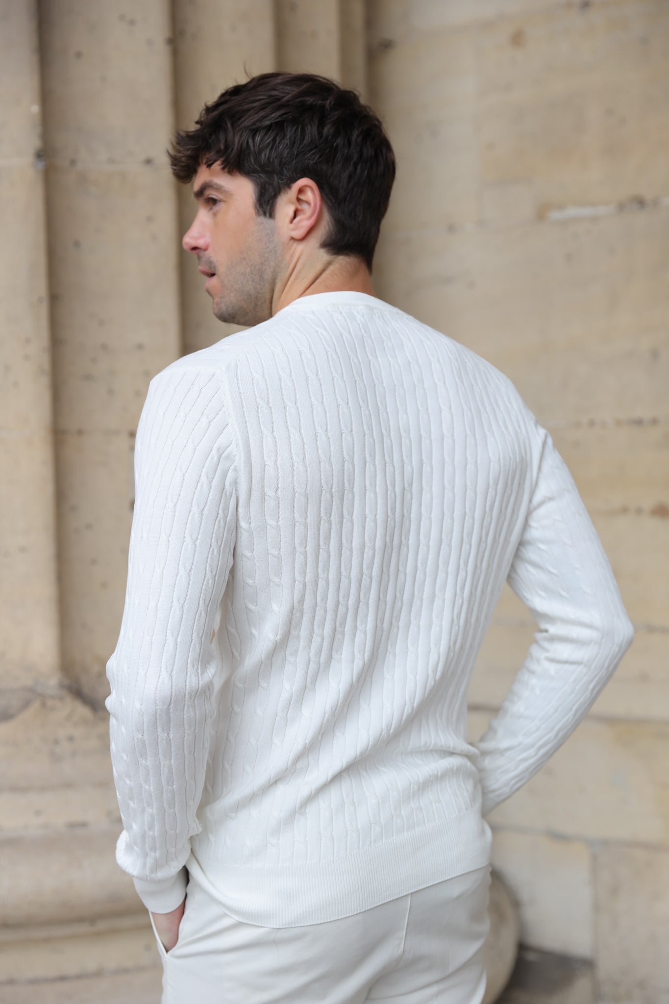 Pull col rond en coton - Torsade écru-PULL HOMME-Curling-Paris