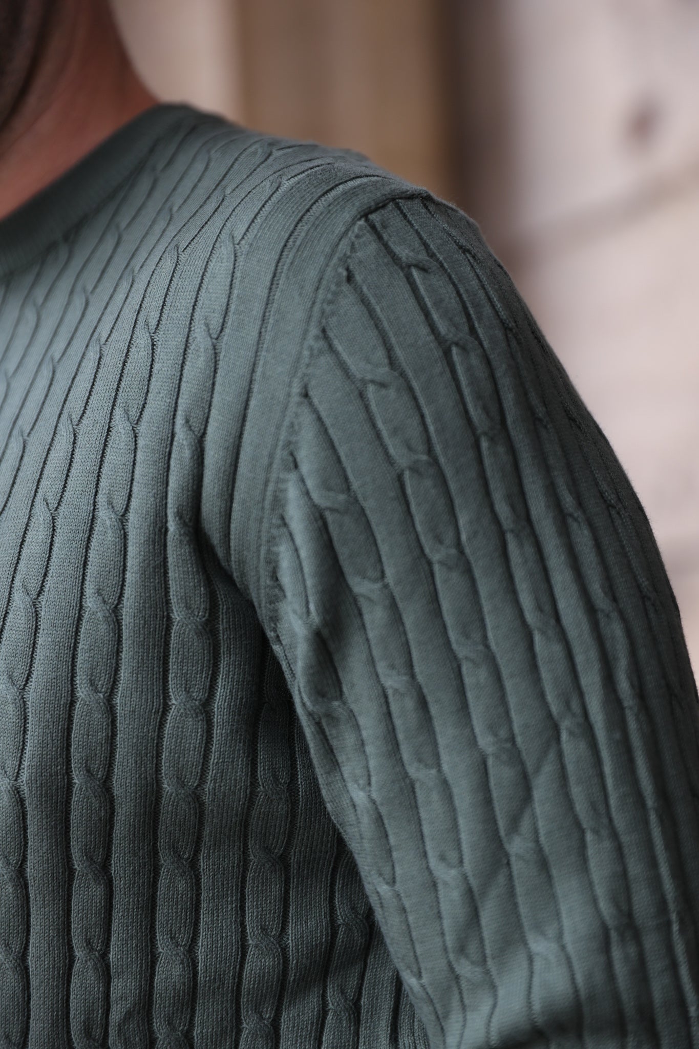 Pull col rond en coton - Torsade kaki-PULL HOMME-Curling-Paris