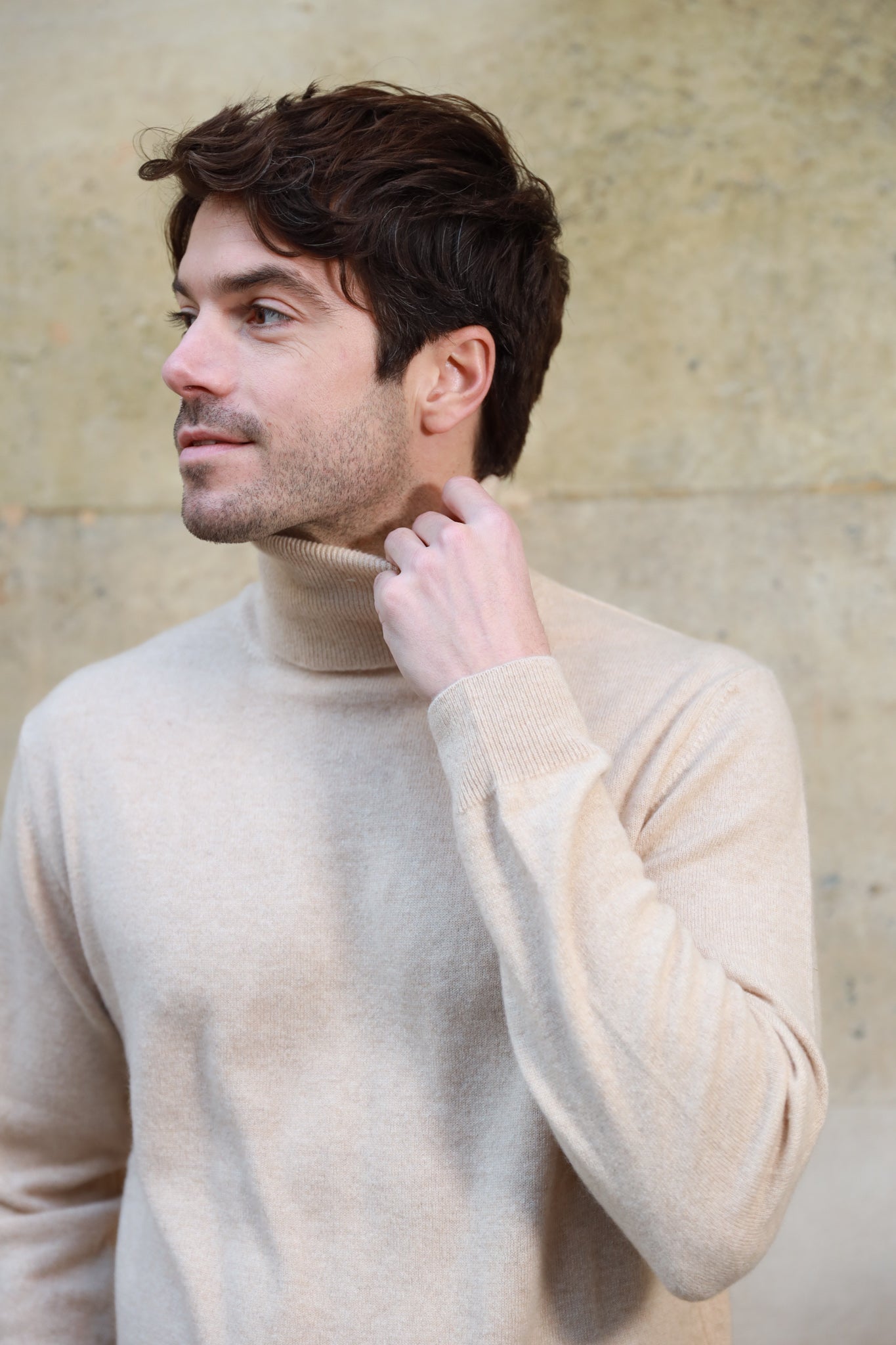 Pull col roulé 100% cachemire - Beige-PULL HOMME-Curling-Paris