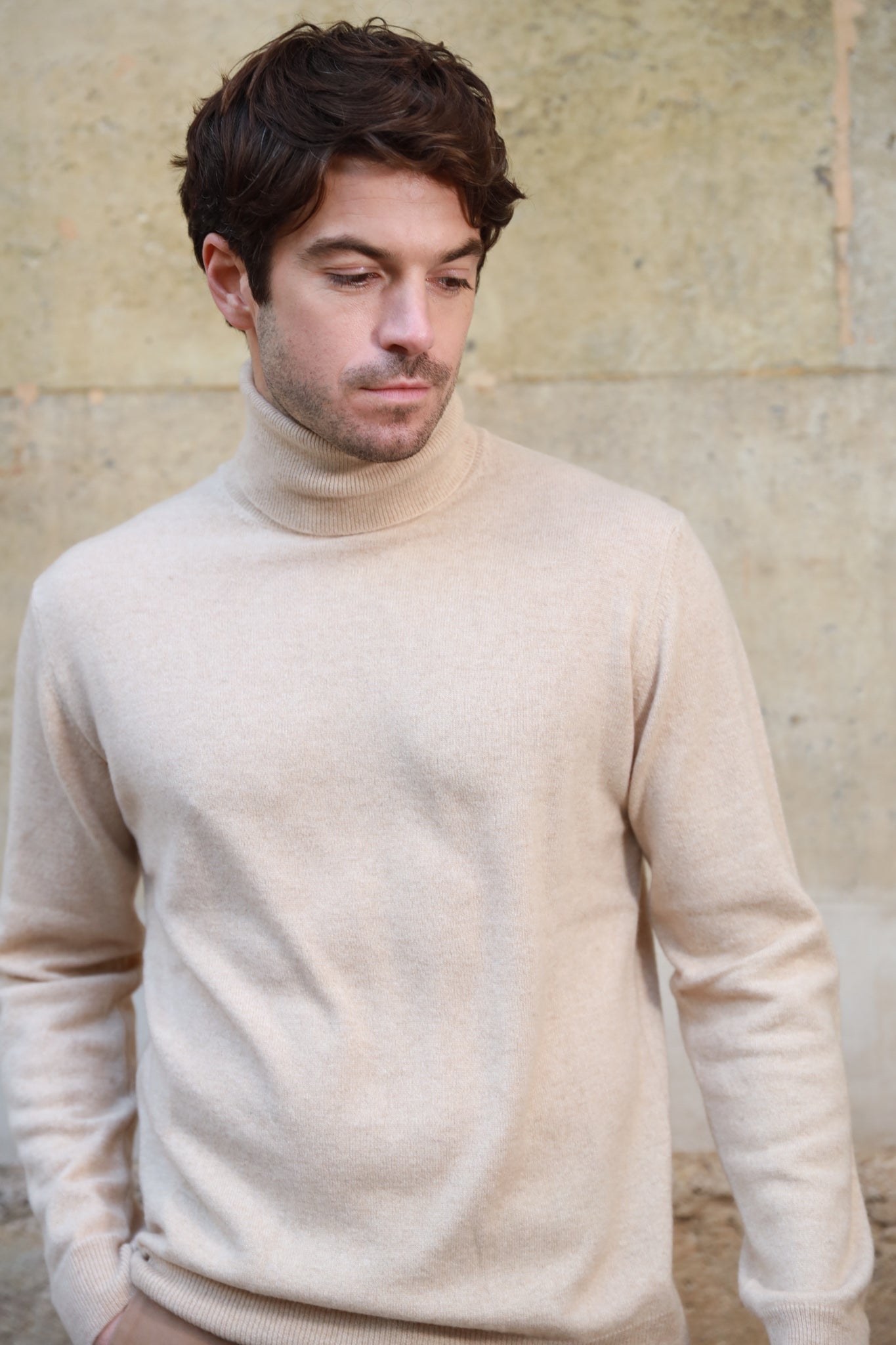 Pull col roulé 100% cachemire - Beige-PULL HOMME-Curling-Paris