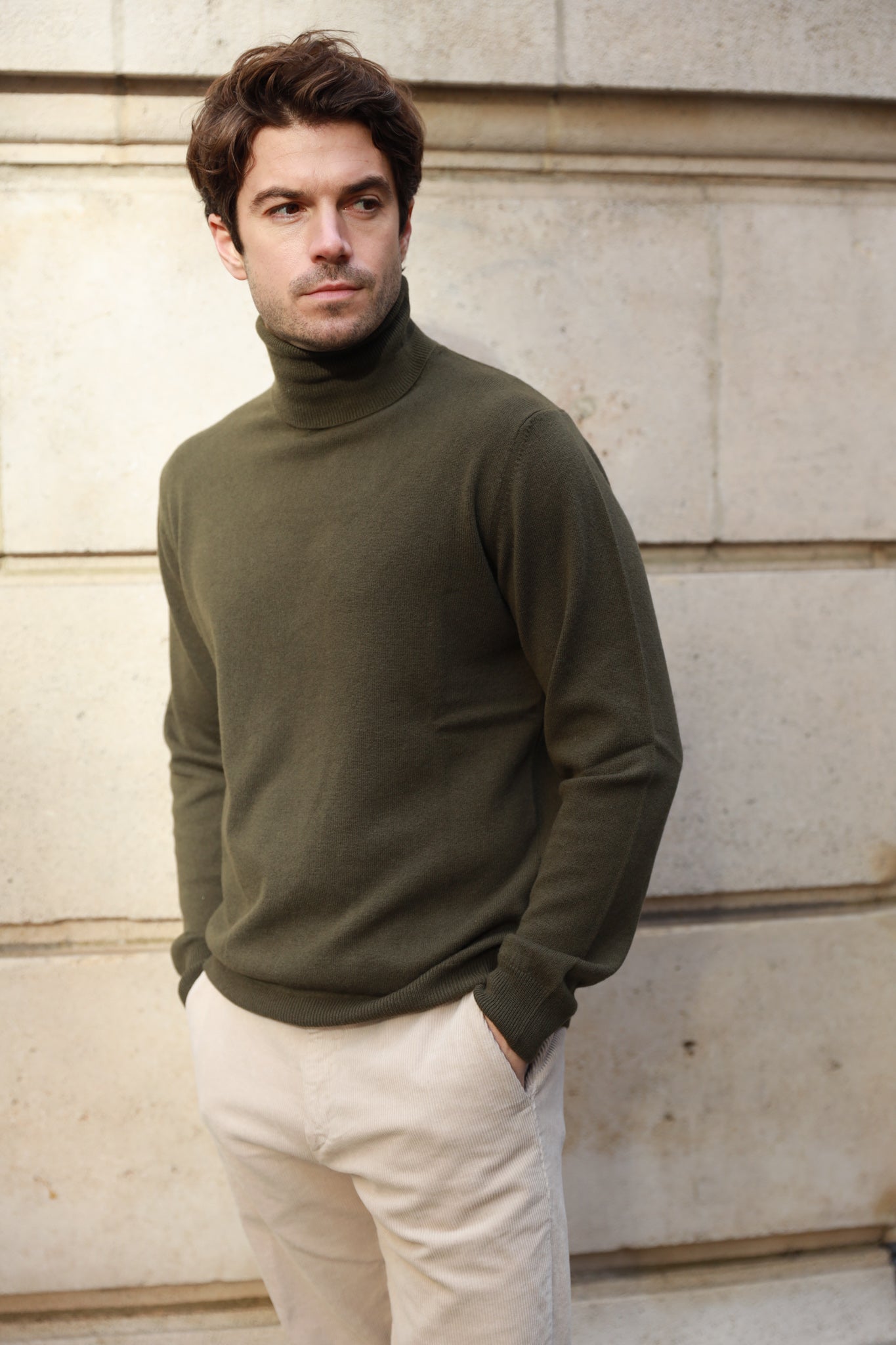 Pull col roulé 100% cachemire - Kaki-PULL HOMME-Curling-Paris