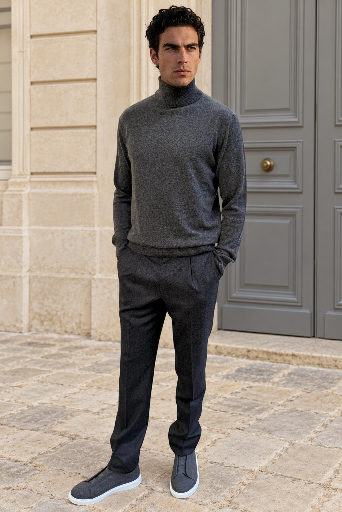Pull col roulé Paulin 100% cachemire – Anthracite-PULL HOMME-Curling-Paris