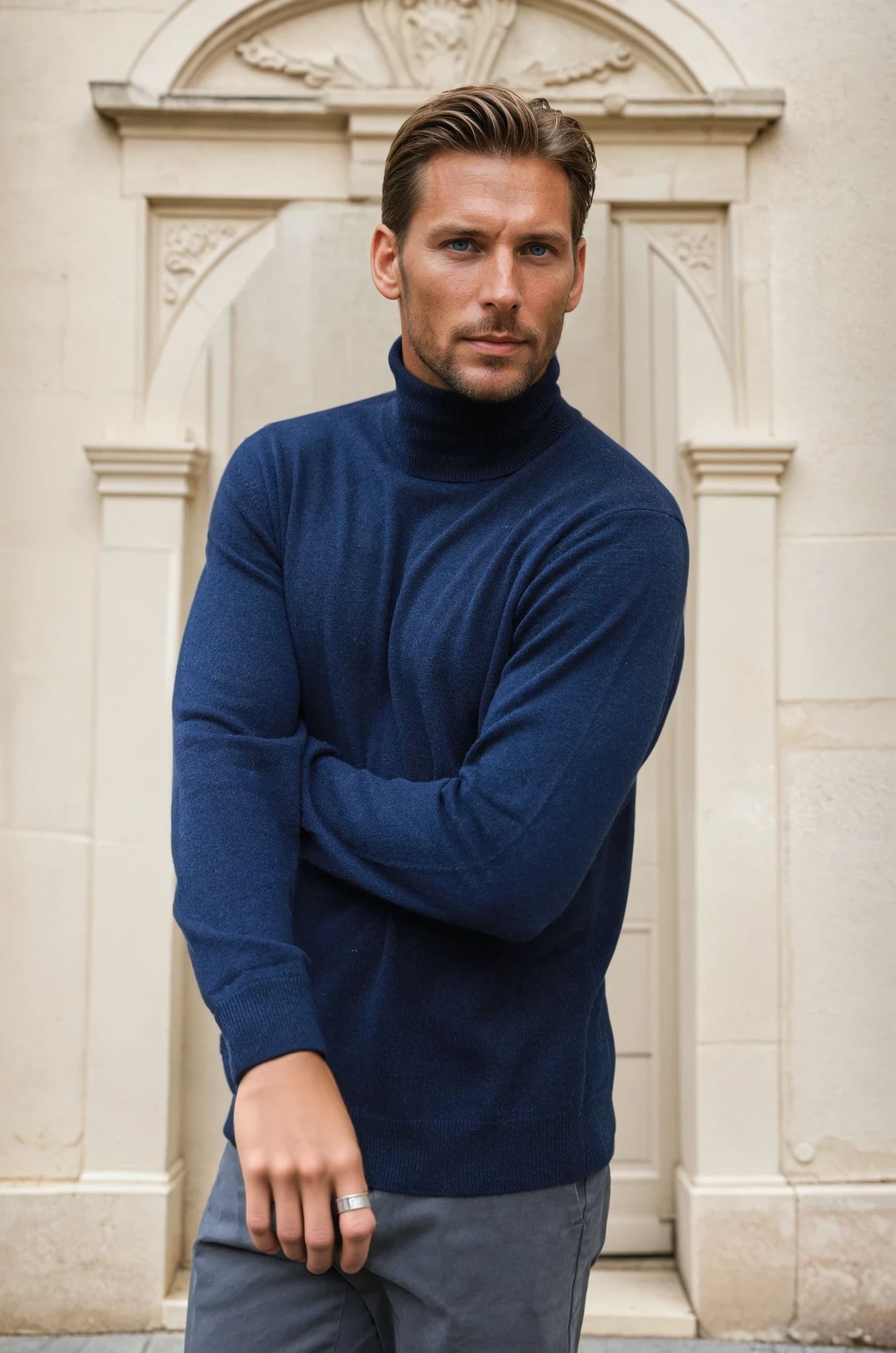 Pull col roulé Paulin 100% cachemire - Marine-PULL HOMME-Curling-Paris