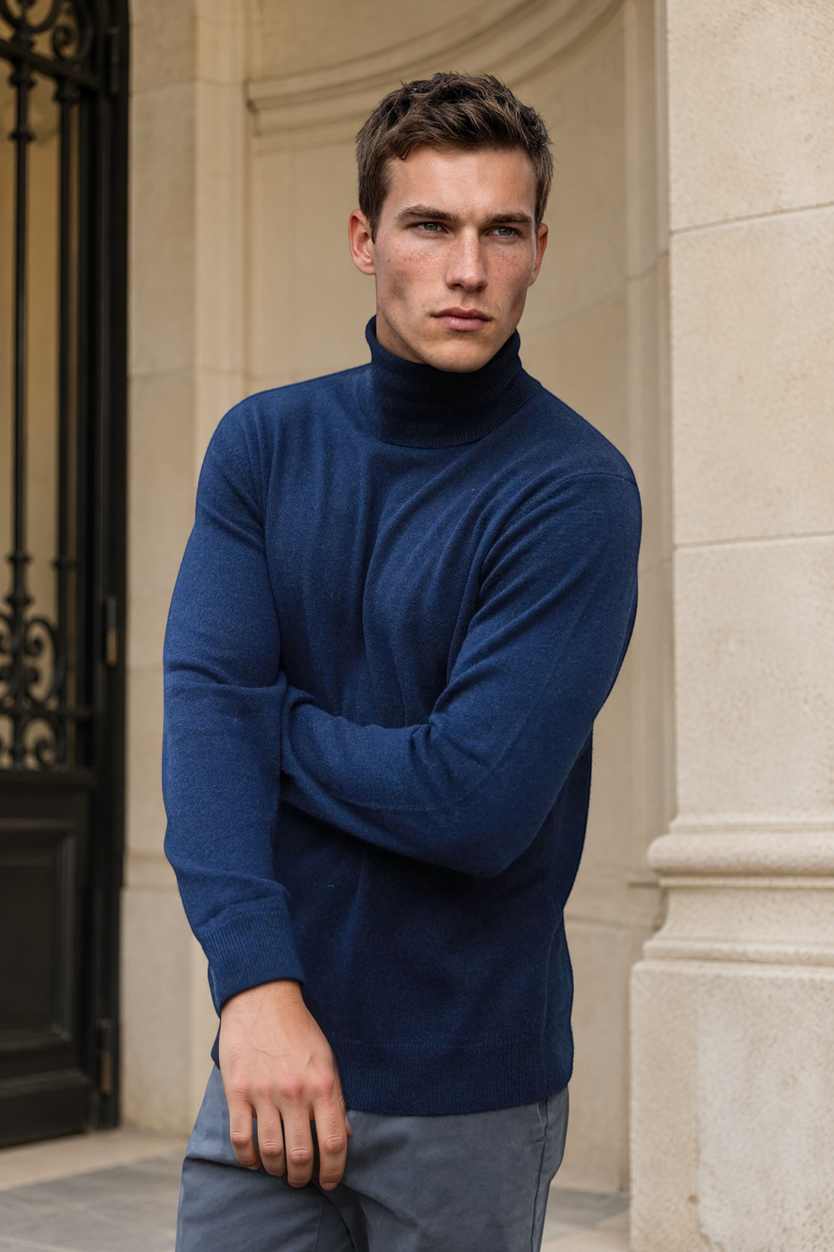 Pull col roulé Paulin 100% cachemire – Marine-PULL HOMME-Curling-Paris
