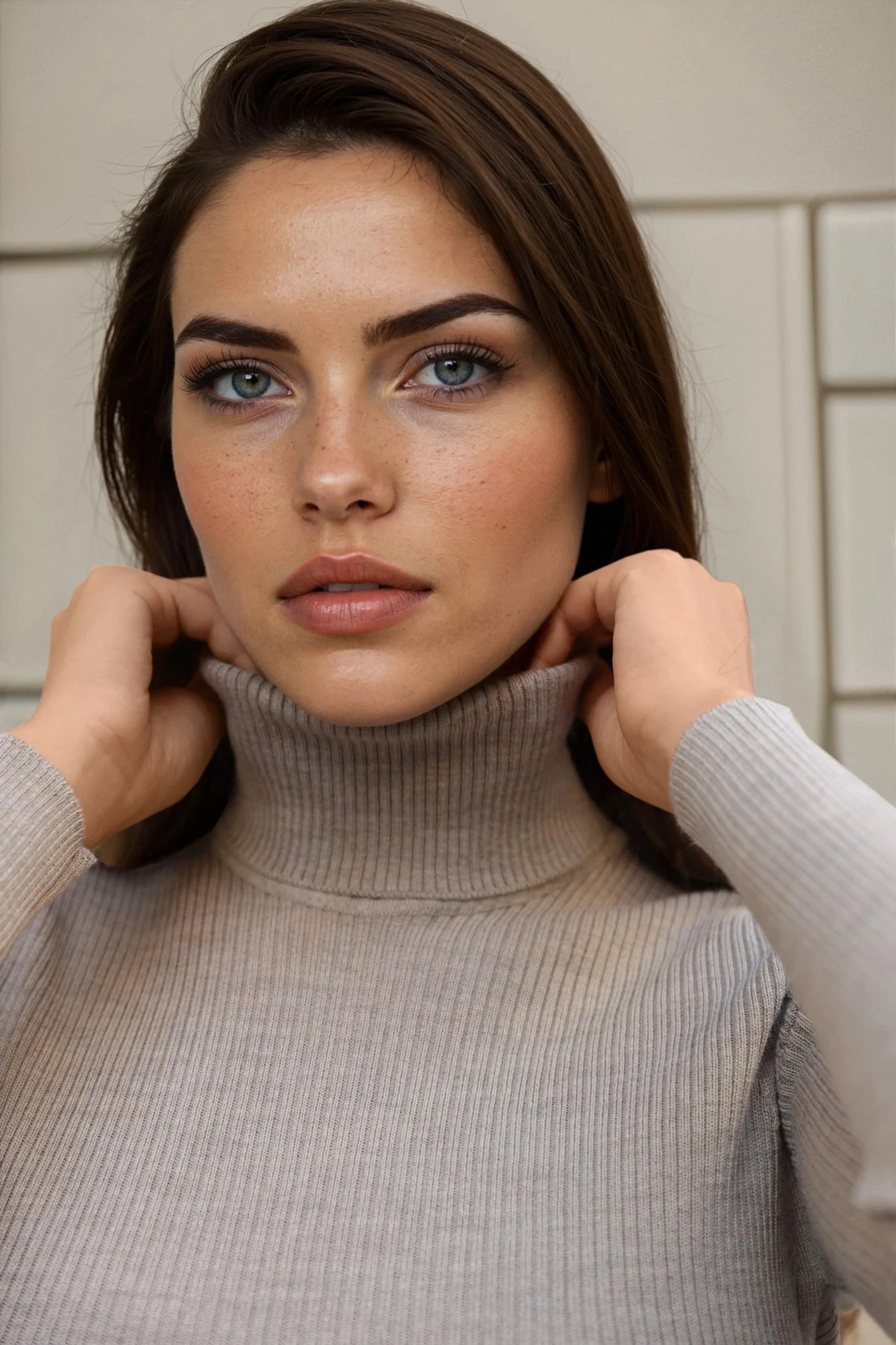 Pull col roulé Prague en laine mérinos - Beige-PULL FEMME-Curling-Paris