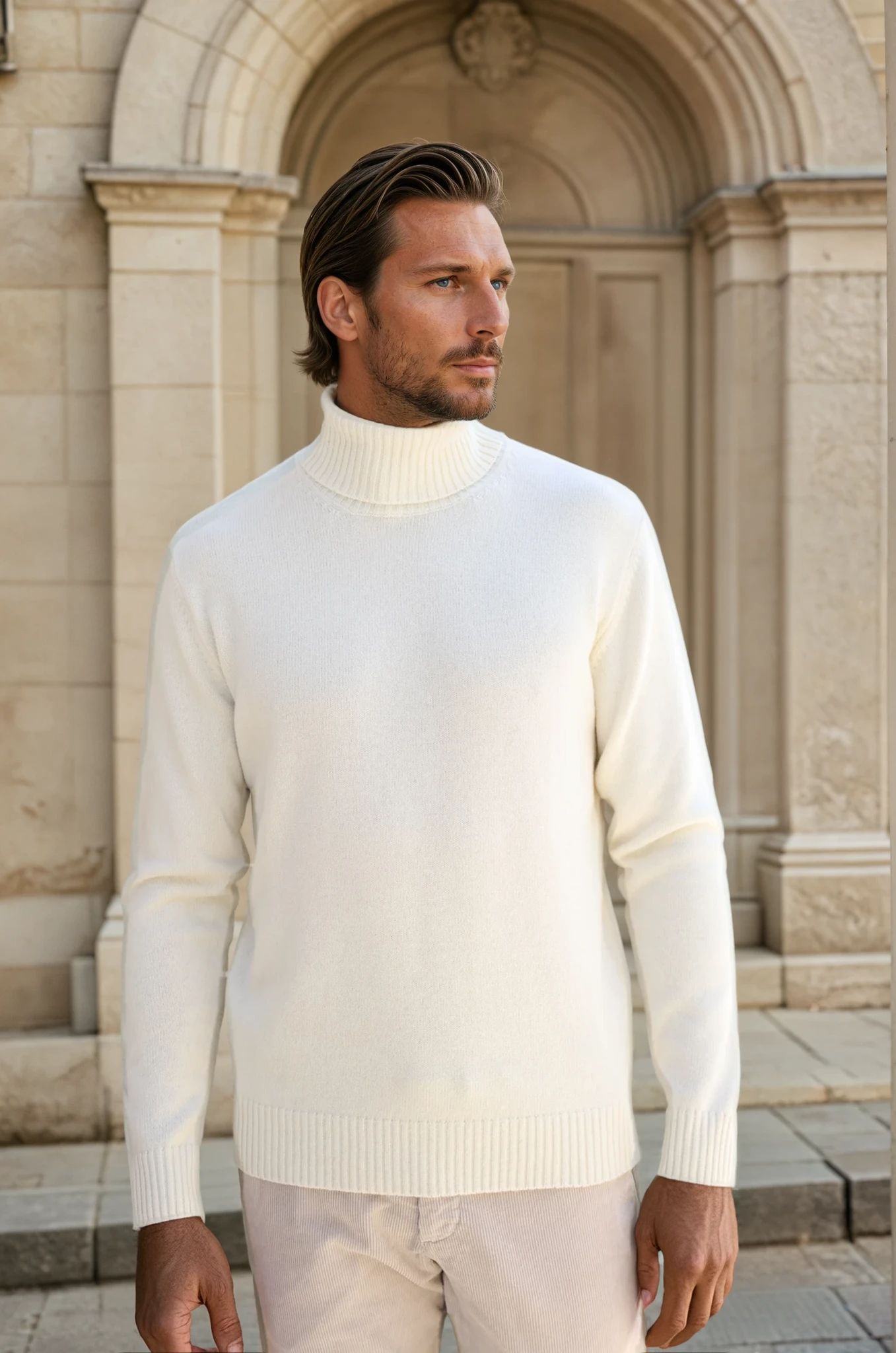 Pull col roulé Vito en laine & cachemire - Ecru-PULL HOMME-Curling-Paris