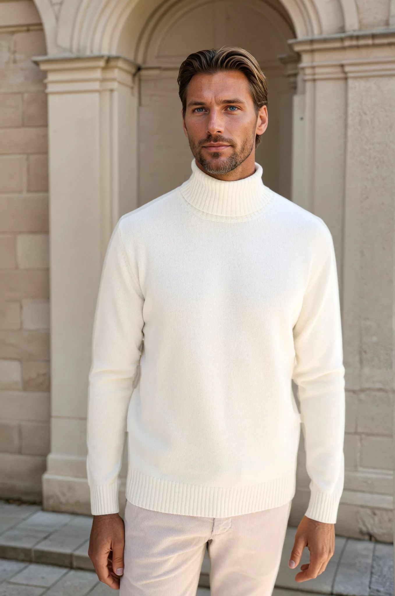 Pull col roulé Vito en laine & cachemire - Ecru-PULL HOMME-Curling-Paris