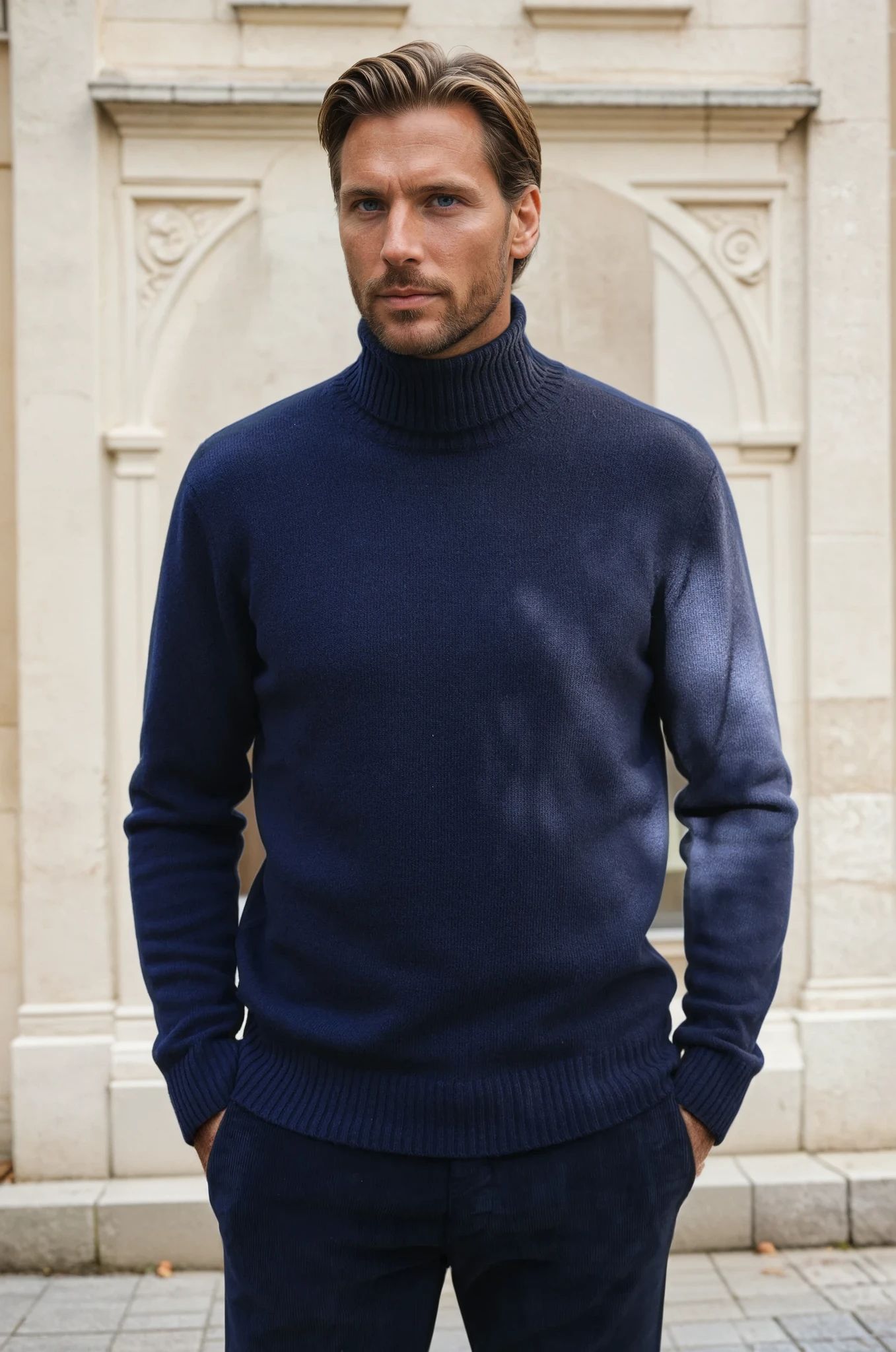Pull col roulé Vito en laine & cachemire - Marine-PULL HOMME-Curling-Paris