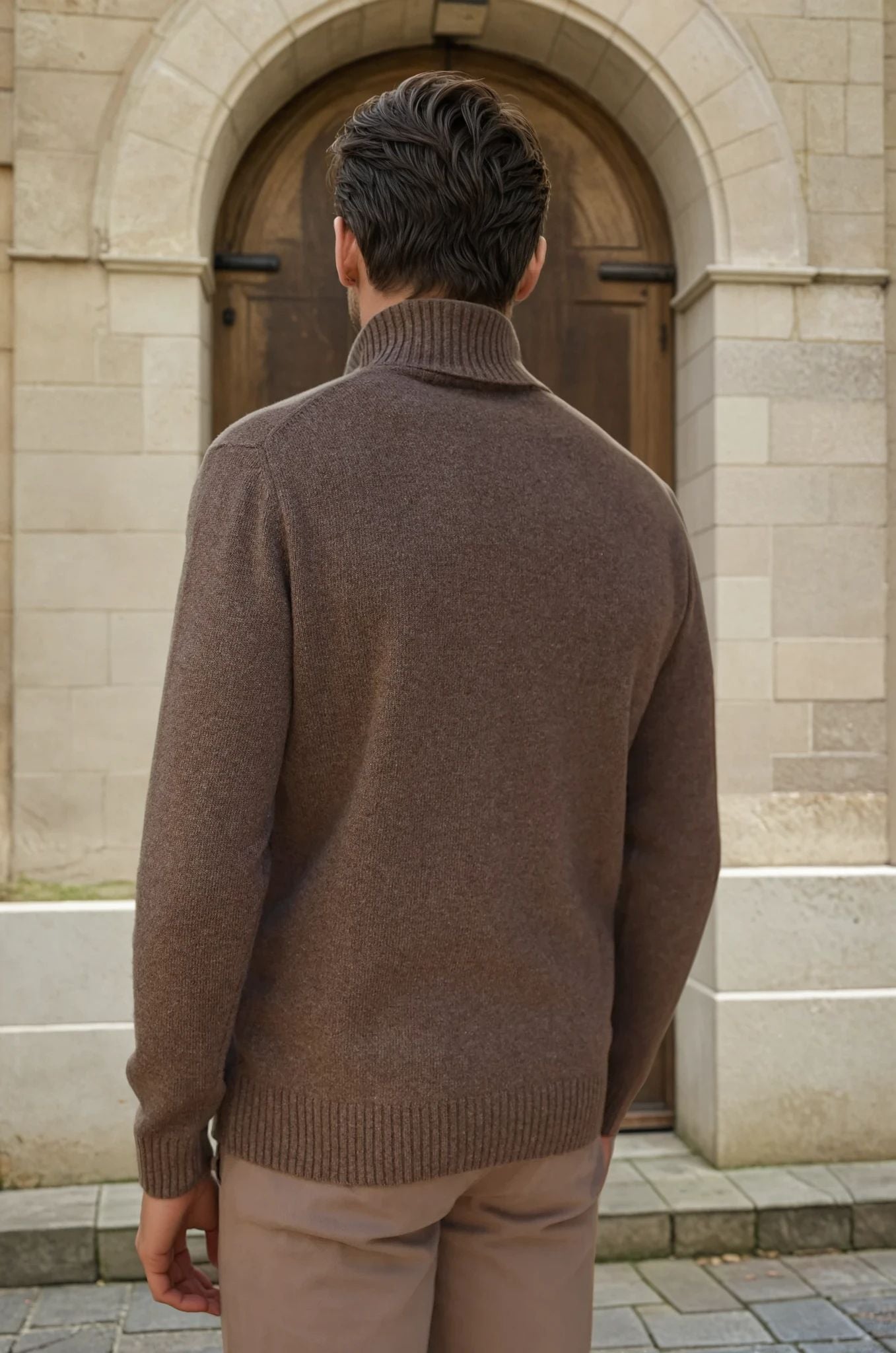Pull col roulé Vito en laine & cachemire - Taupe-PULL HOMME-Curling-Paris