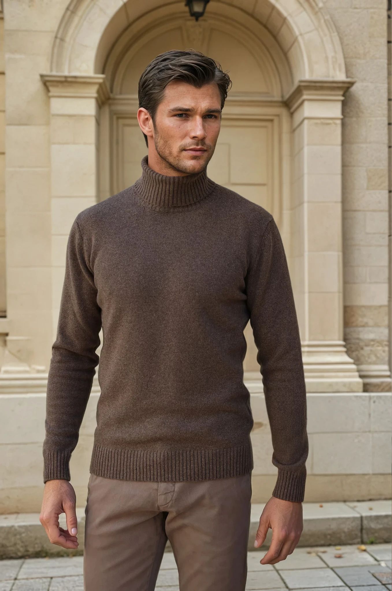 Pull col roulé Vito en laine & cachemire - Taupe-PULL HOMME-Curling-Paris